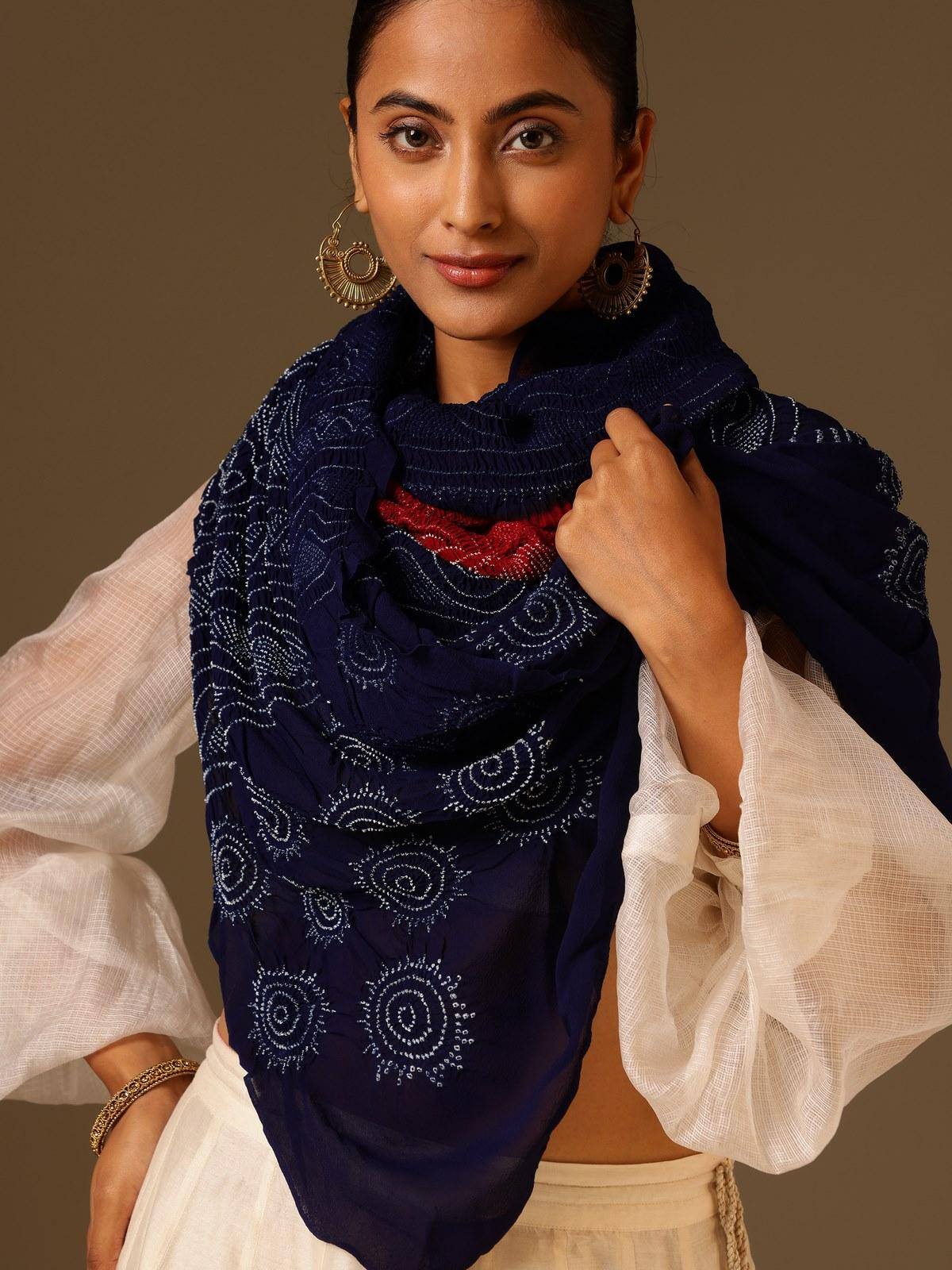 Blue Georgette Bandhani Tie & Dye Dupatta