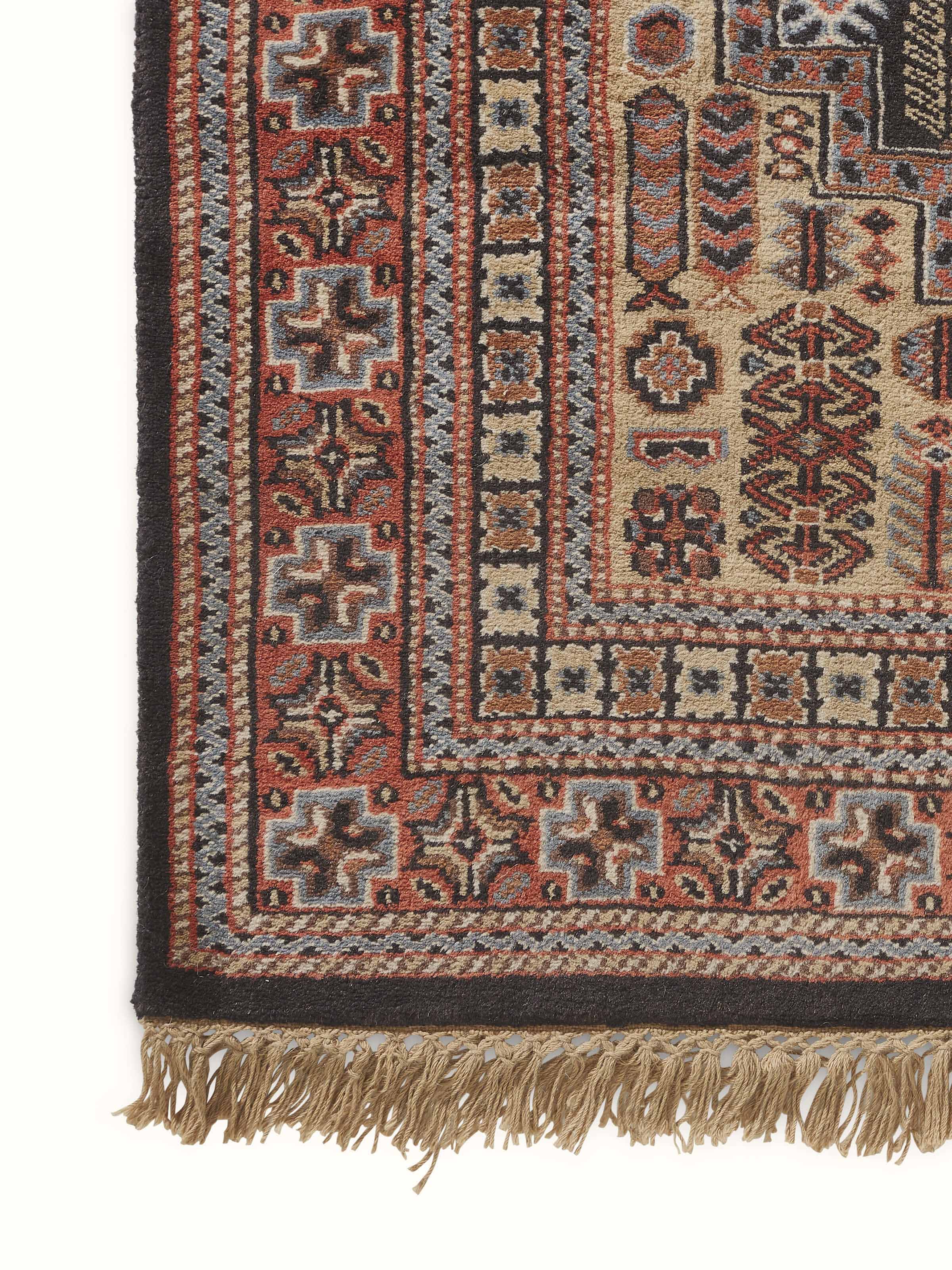 Detailed view of Persian Shiraz Gwalior Wool Hand-Knotted Rug, emphasizing the texture and knotting technique.