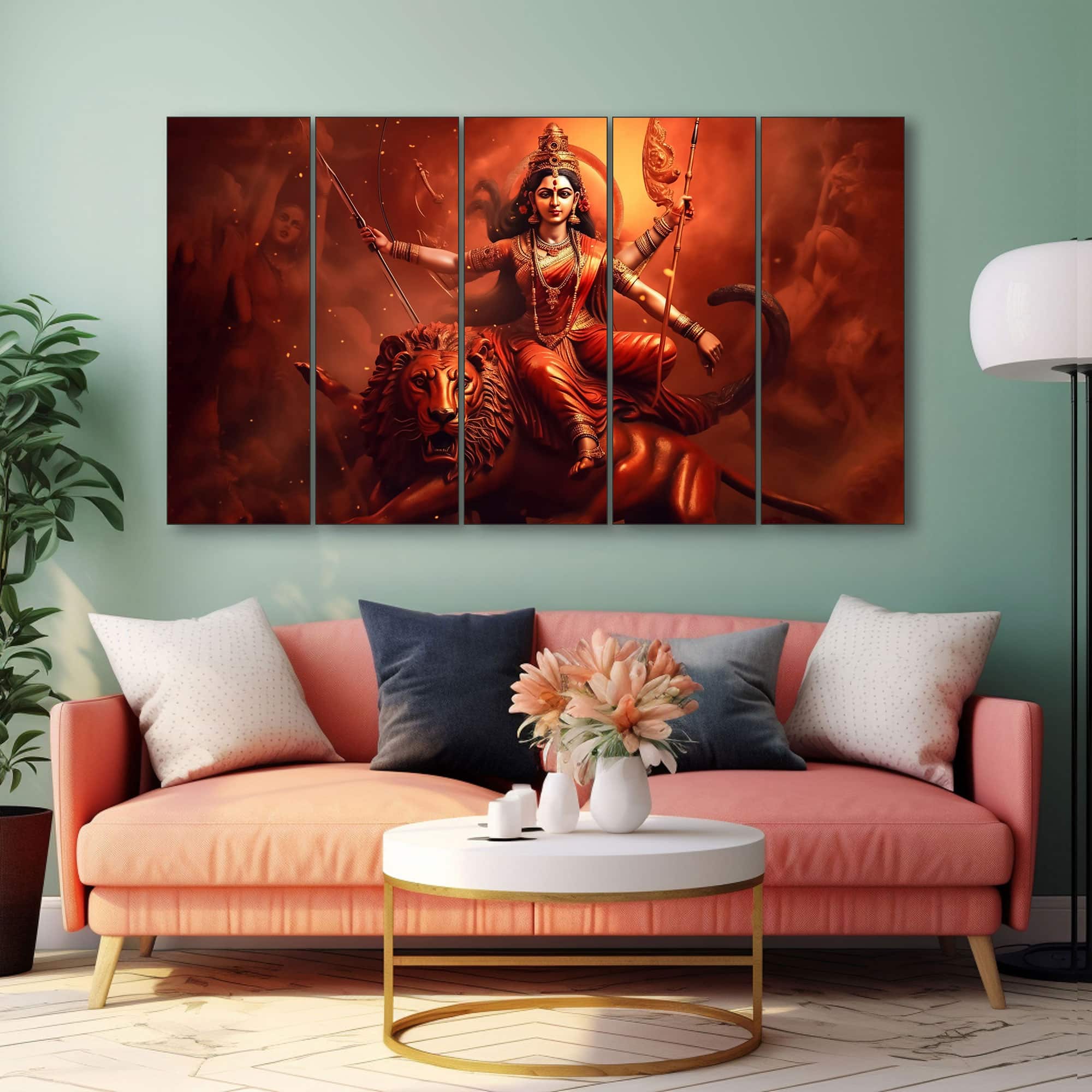 The Castle Decor Jai Maa Durga Wall Painting Wooden Framed 27x48 Inch - The Castle Decor