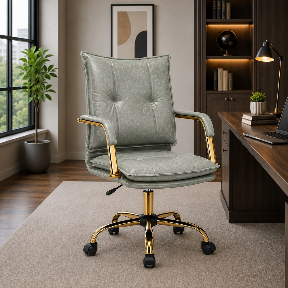Doe Buck Marlon Modern Sage Faux Leather Office Chair