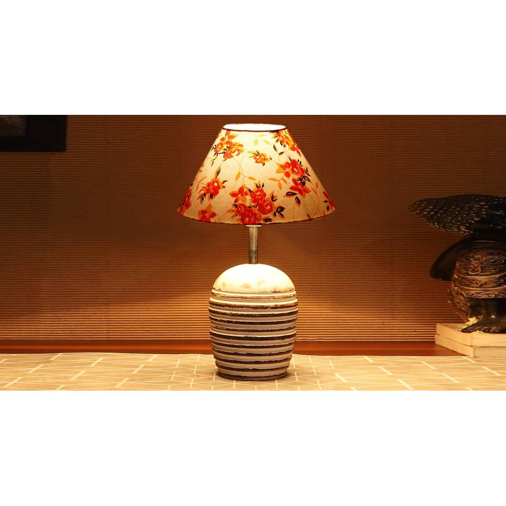Multicolor cotton with White Brushed Wood Table Lamp -2