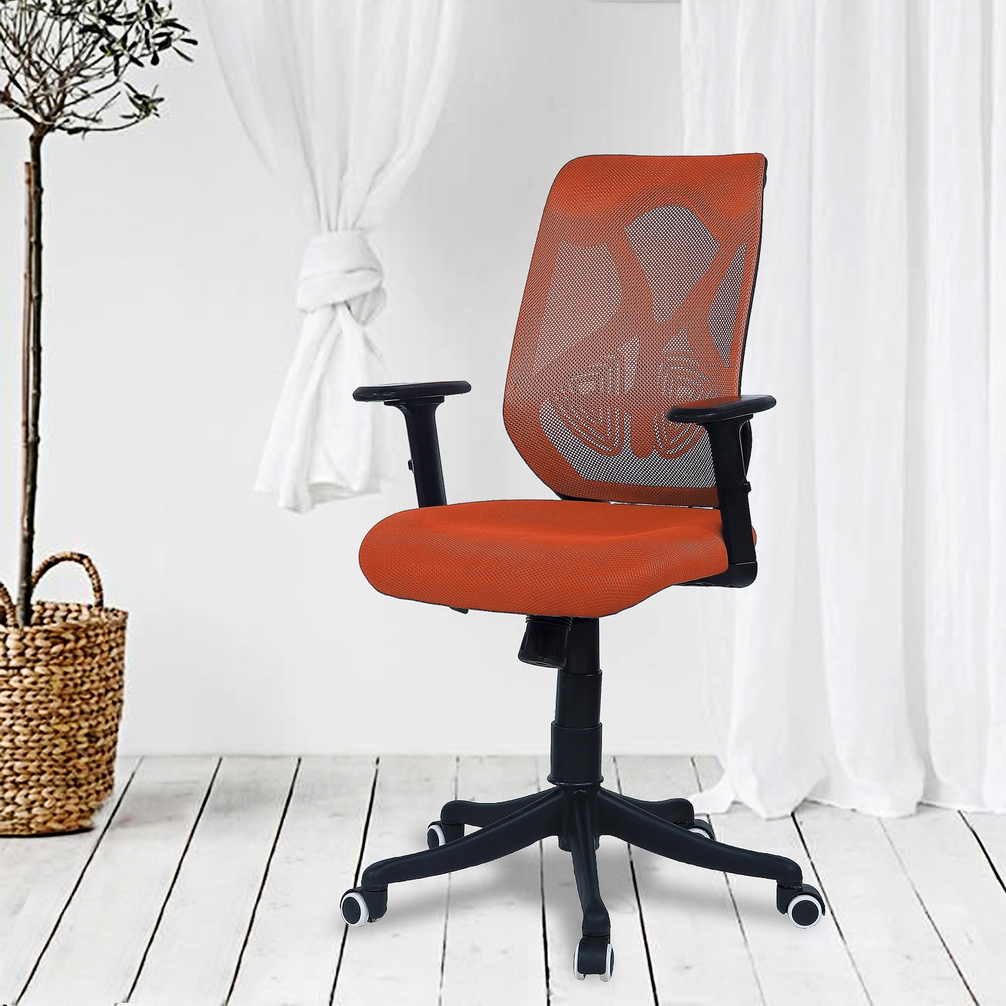 Zeeazyana Mid Back Ergonomic Chair in Orange Colour