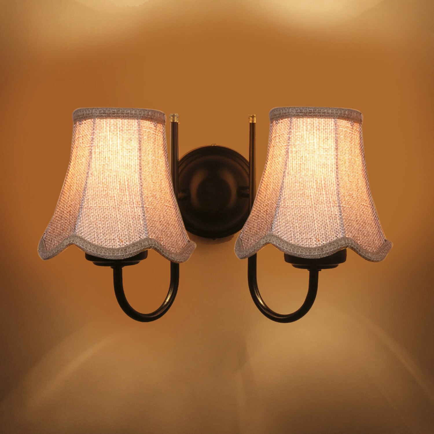 Devansh Dual Black Metal  Wallmounted Lamp With Beige Jute  Shade