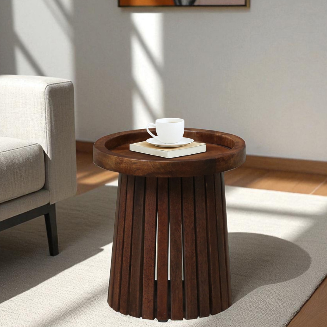 Zen Solid Wood Side Table In Tubbaq Finish - Bene Decor