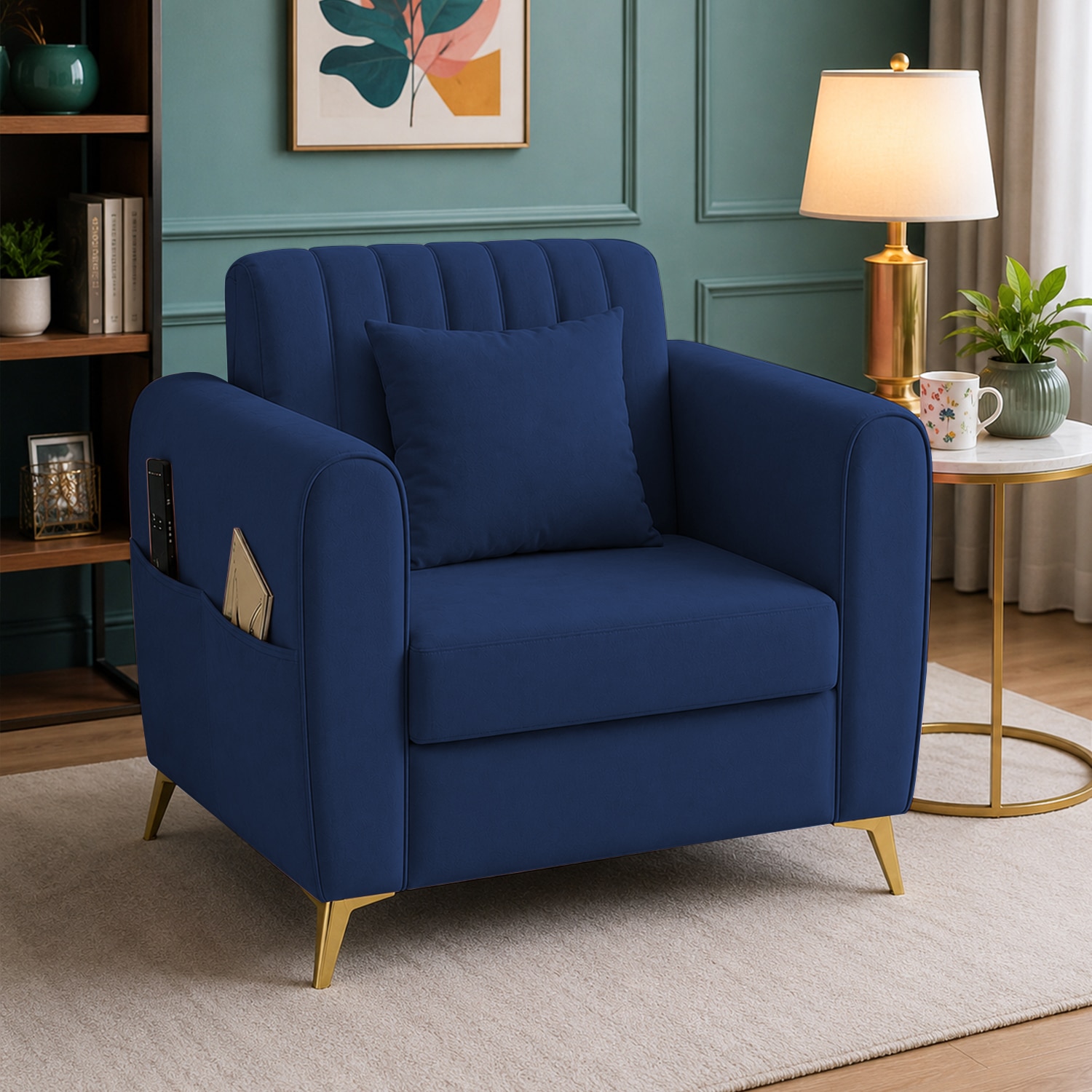 Daraco Velvet 1 Seater Sofa in Navy Blue Color - Home Lifestylez