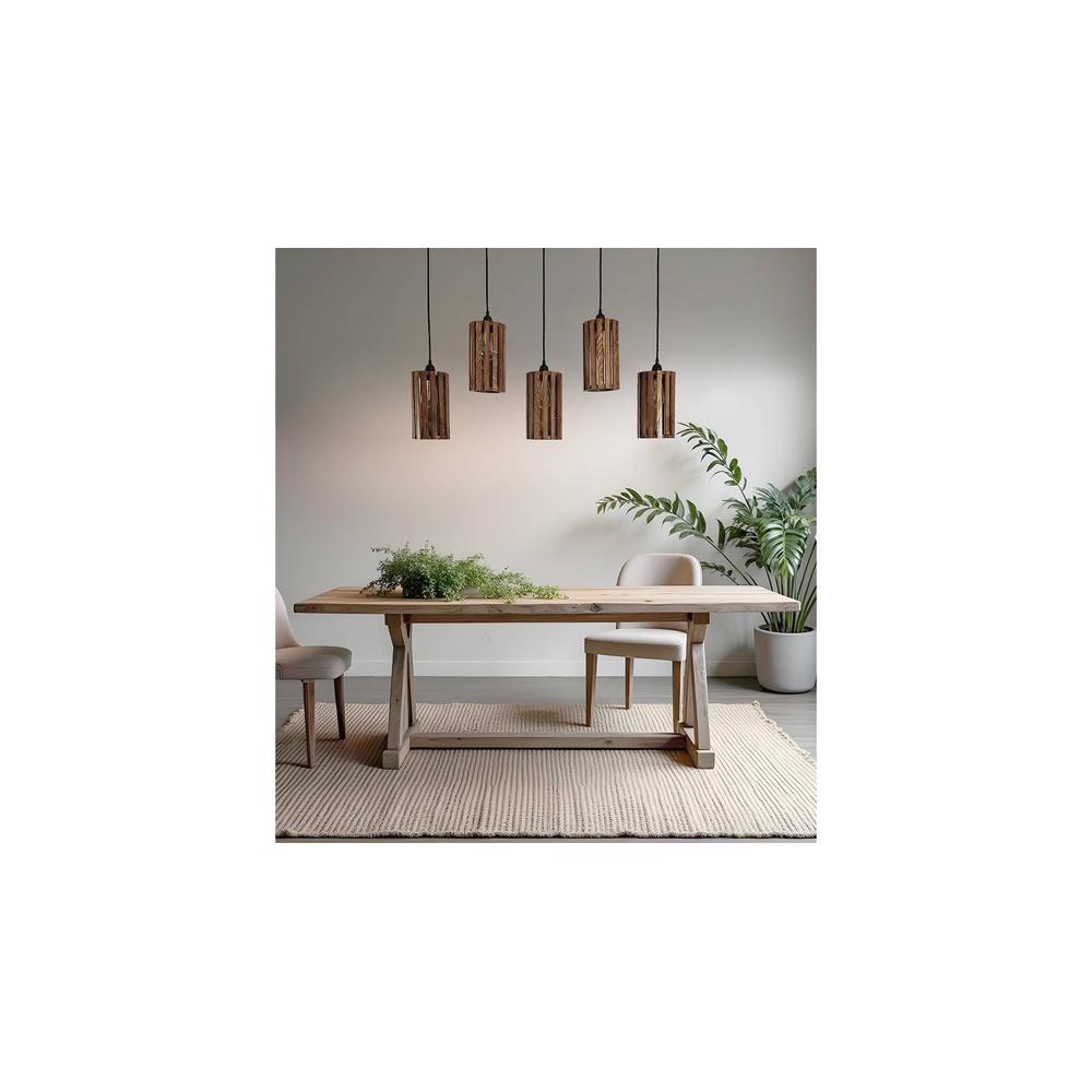 Casa 5 Series Brown Solid Wood Cluster Hanging Light