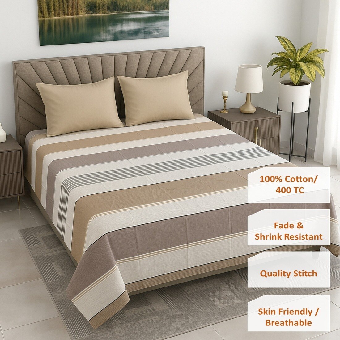 Threads Silky Touch C&S Premium Super King Size Flat Bedsheet 275 x 275 cms