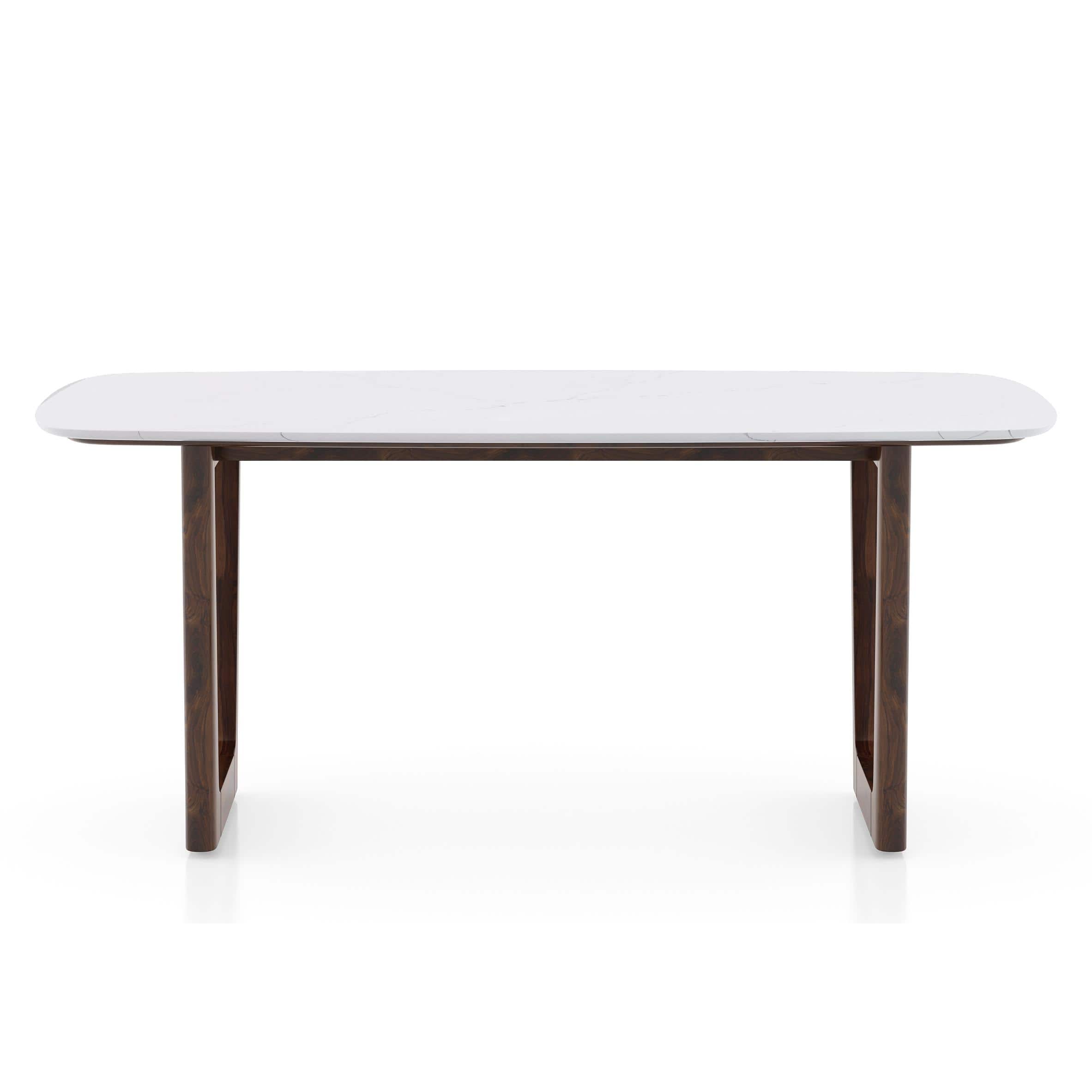 Adria Karara Quitese Top Dining Table With Set Of 6 Bren Swivel Dining Chairs (Colour- Ivory, Finish- Carrara White)