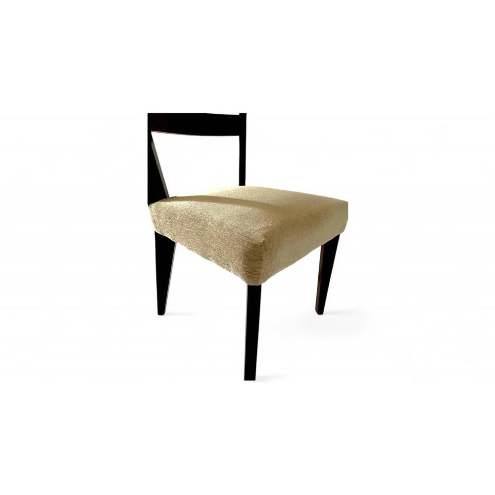 Newport wood Dining Chair in Beige Mossy Fabric Cushioning with DARK WALNUT FINISH