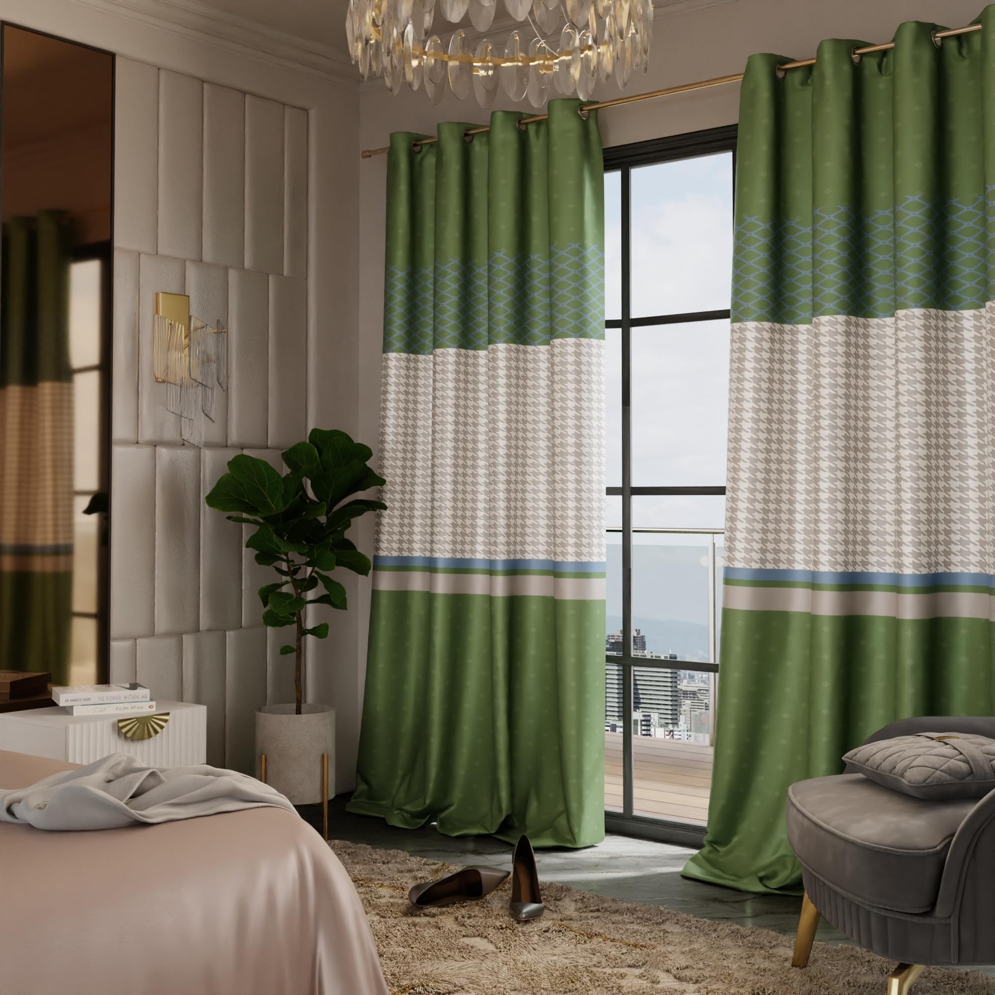 Stoa Paris Satin Long Door Curtains, Room Darkening Blackout Curtains, Pack of 2, Majestic Meadow -With Back Lining - Stoa Paris