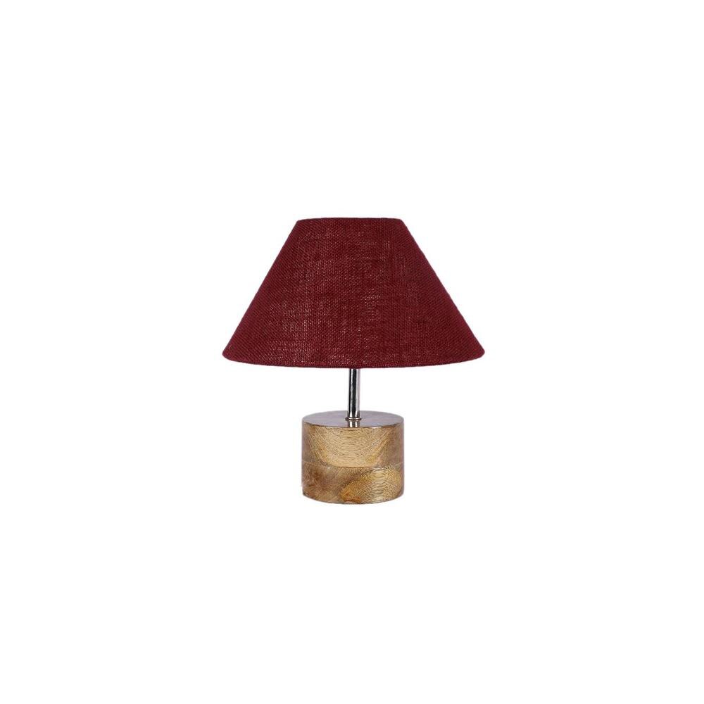Carol Maroon Natural Fiber Shade Table Lamp with Natural Wooden Base