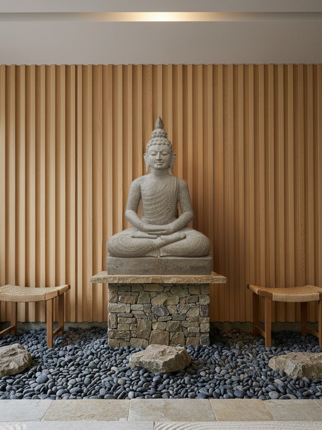 Meditating Carved Stone Buddha Idol