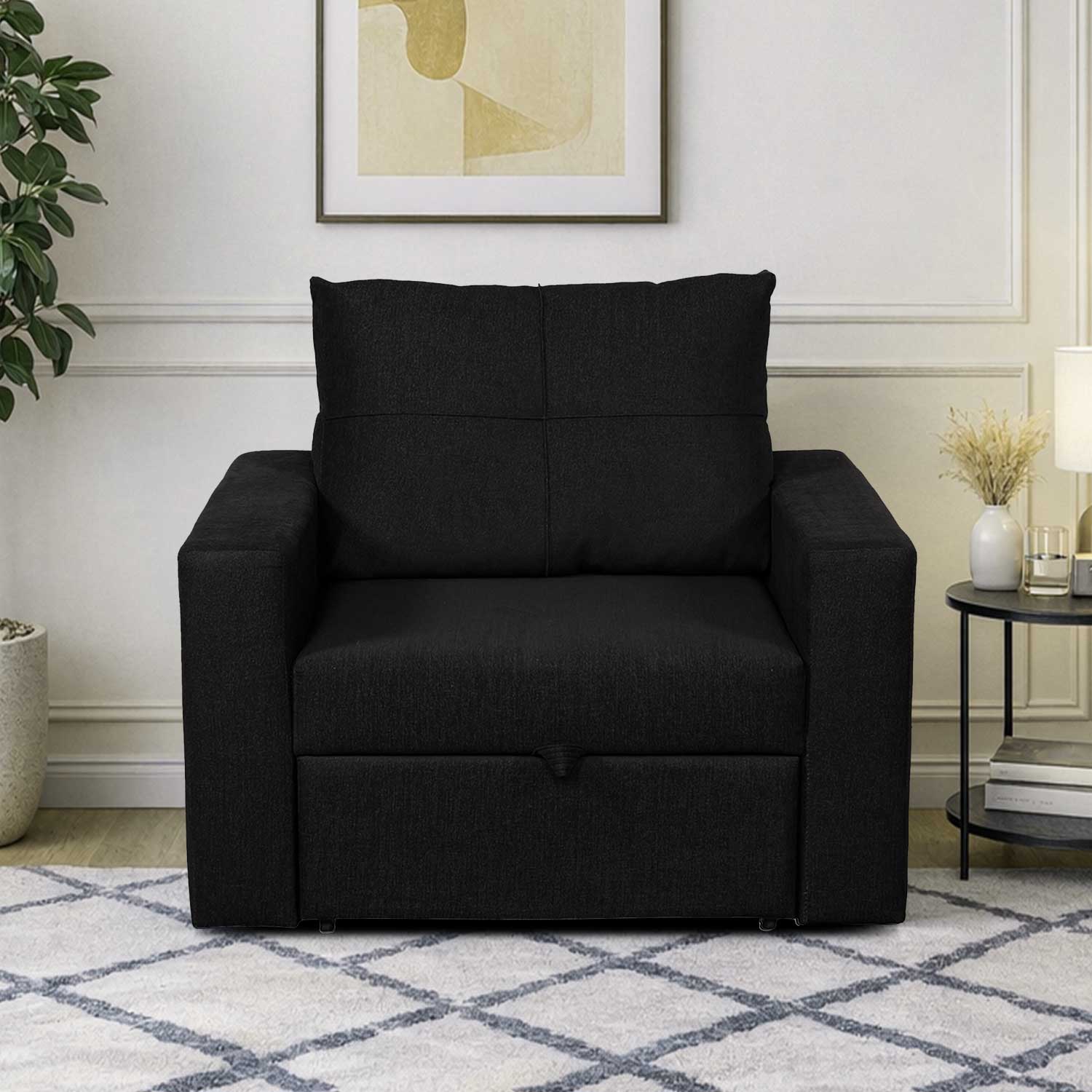 Eden  Pull Out Sofa cum Bed  in Black Colour - Home Lifestylez