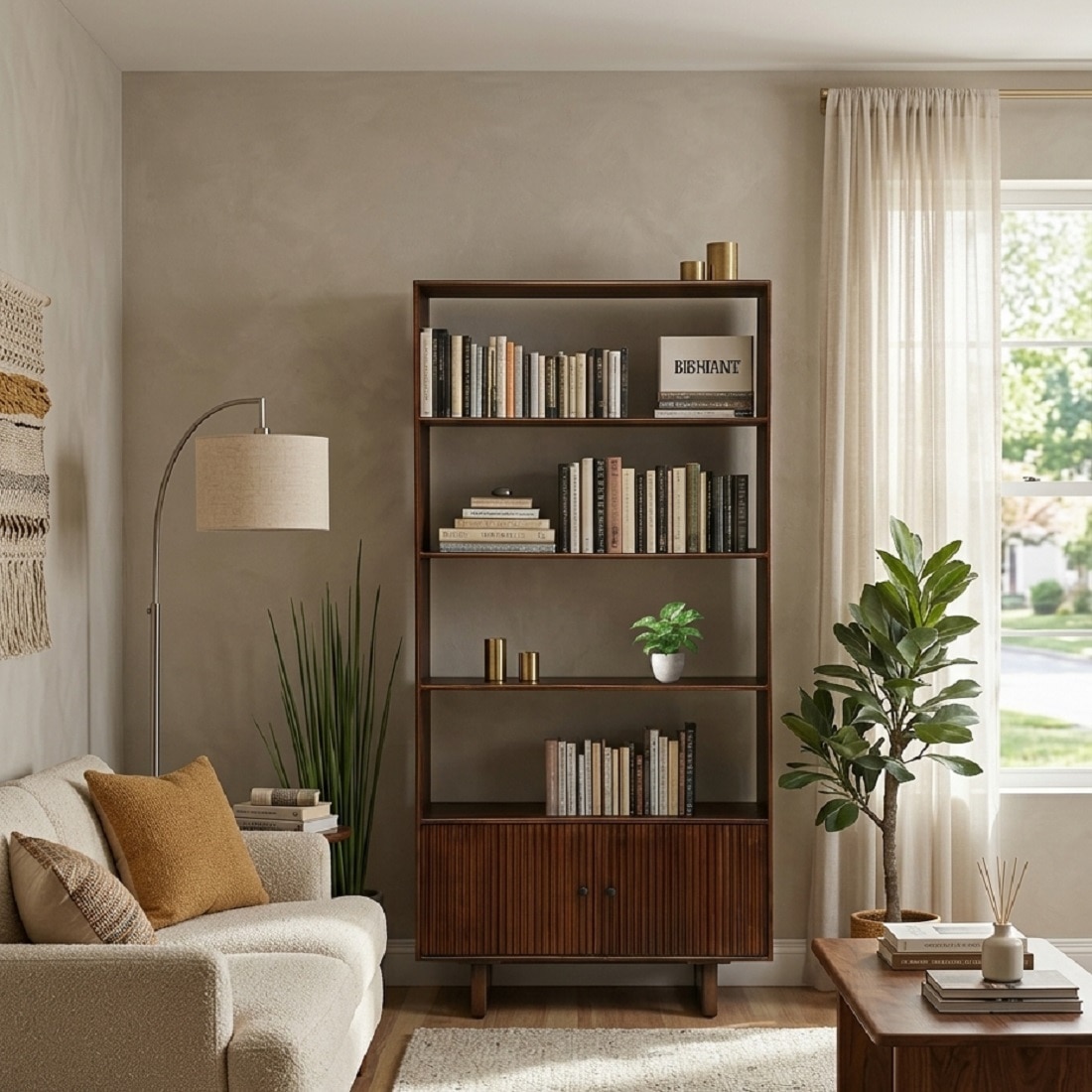 Ravelle Solid Wood  Bookshelf in Tobacco Finish - Demiwall