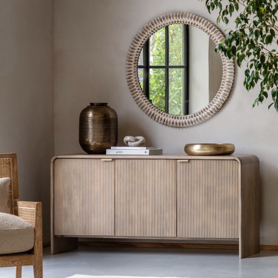 Myr Solid Mango Wood Sideboard with 3 Door in White Wash Finish - Woodenmood