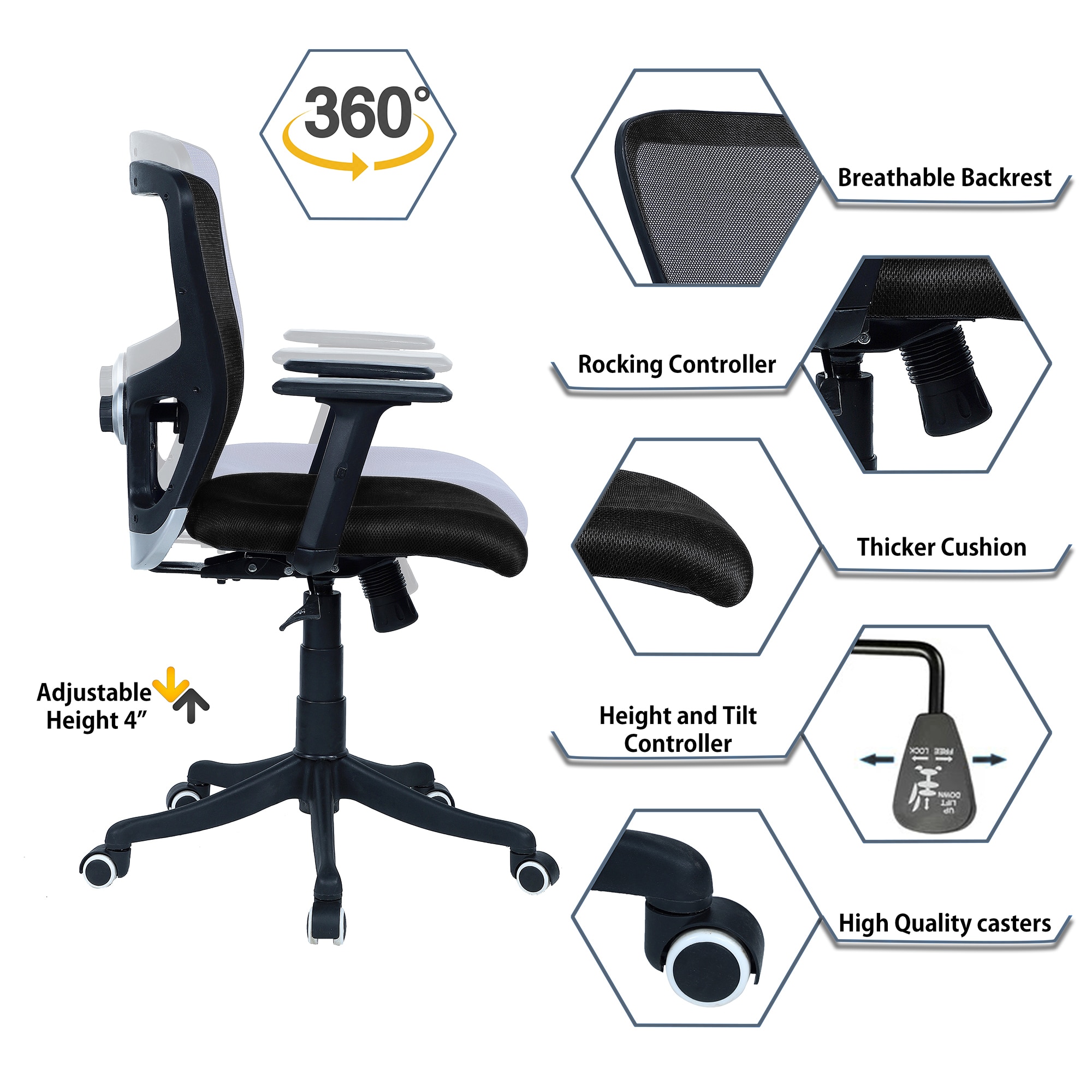 Peacifice Mid Back Ergonomic Chair in Black Colour