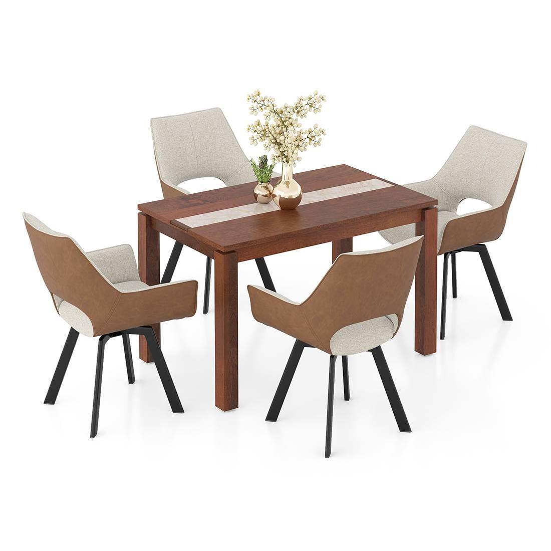 Atlas Crest Solid Wood 4 Seater Dining Table with set of 4 Casey Swivel Dining Chair