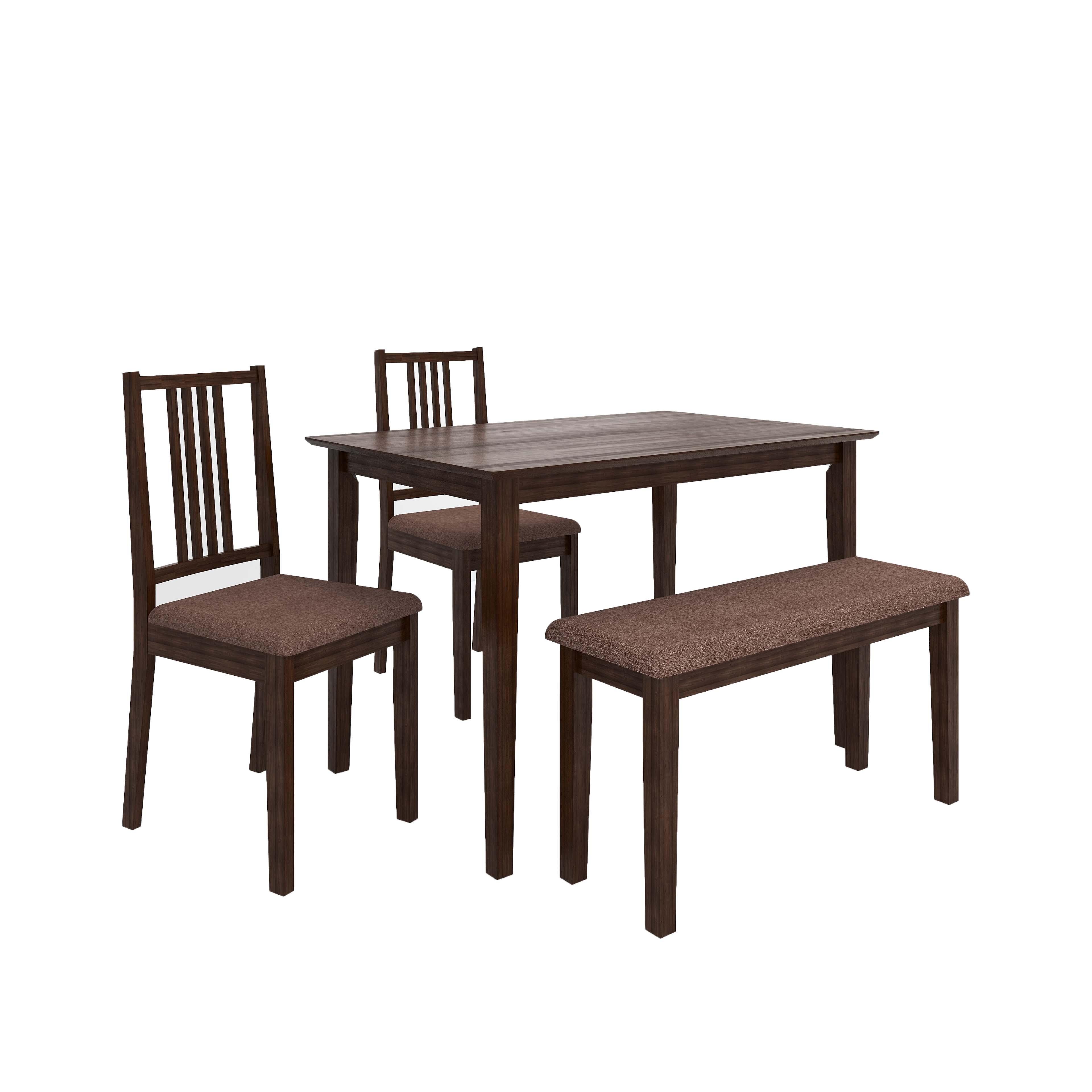 Monterey 4 Seater Dining Set with 1 Bench and 2 Chairs (Rubberwood, Dark Cappuccino Finish)