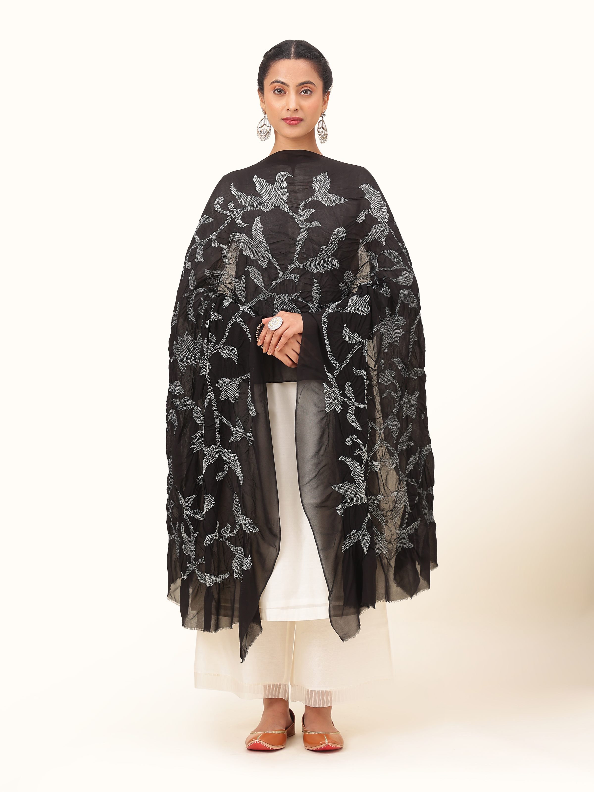 Black Georgette Bandhani Tie & Dye Dupatta