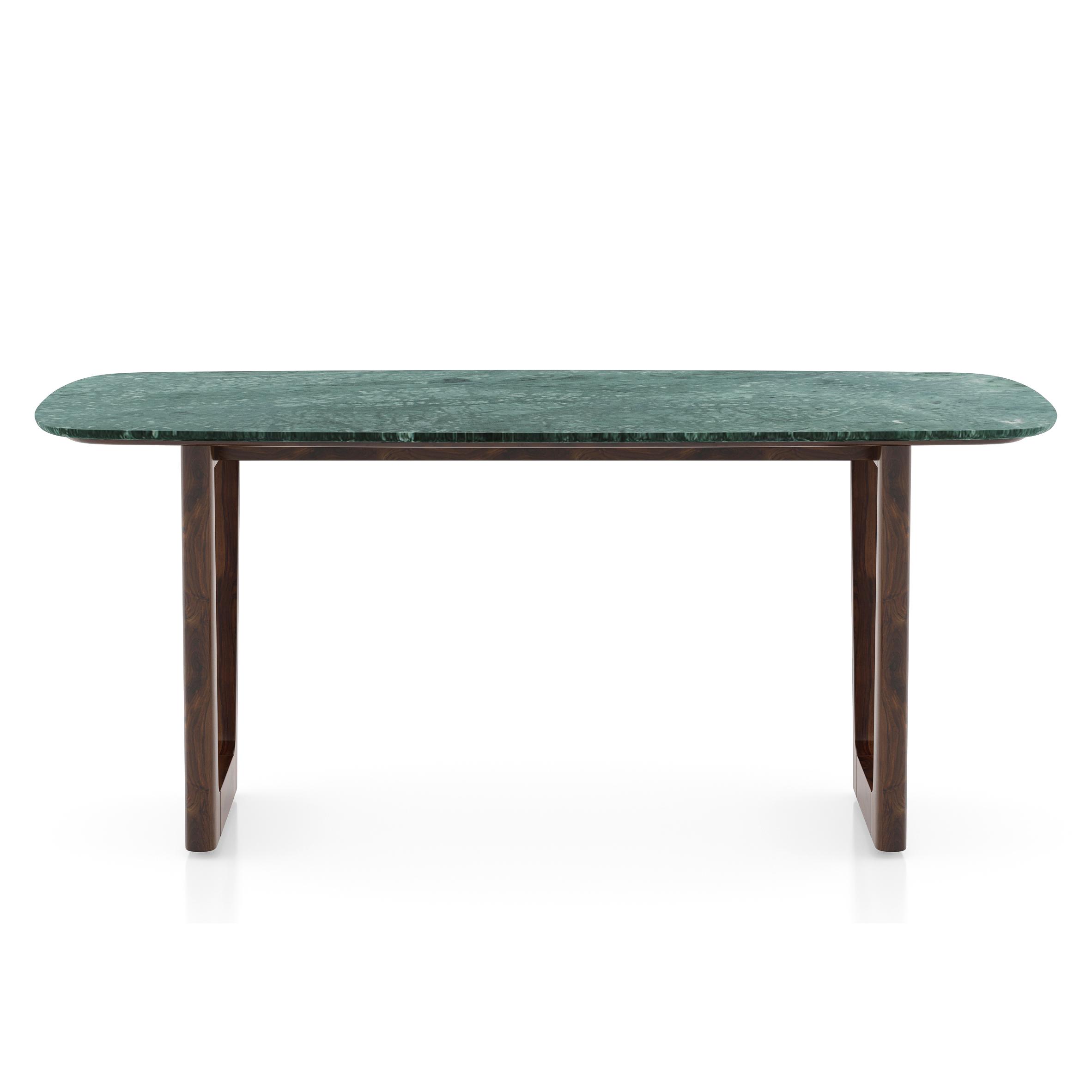 Adria Jade Green Marble 6 Seater Dining Table In Dark Sheesham Finish
