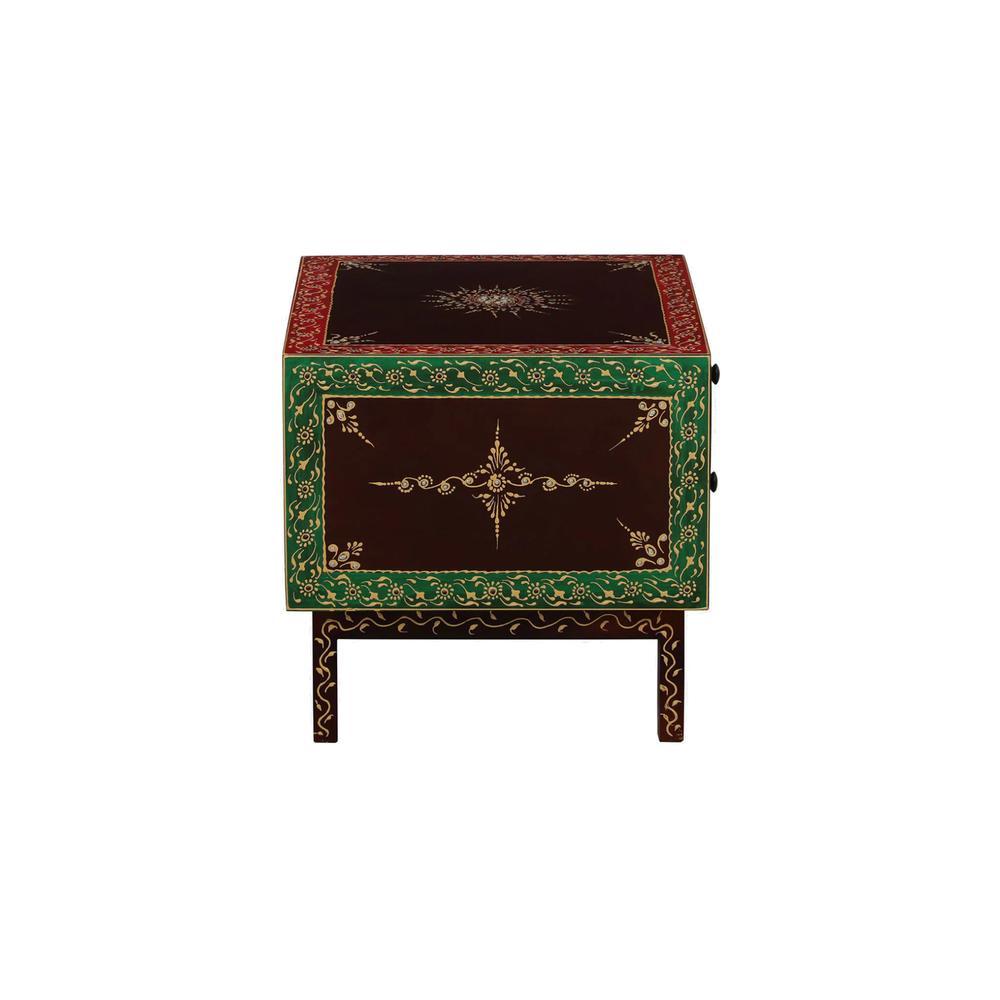 Hand-Painted Solid Wood Dresser in Multicolour with Mirror