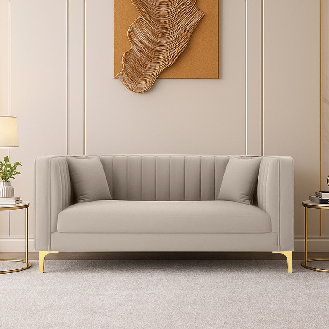 Texude Velvet 2 Seater Sofa in Cream Colour
