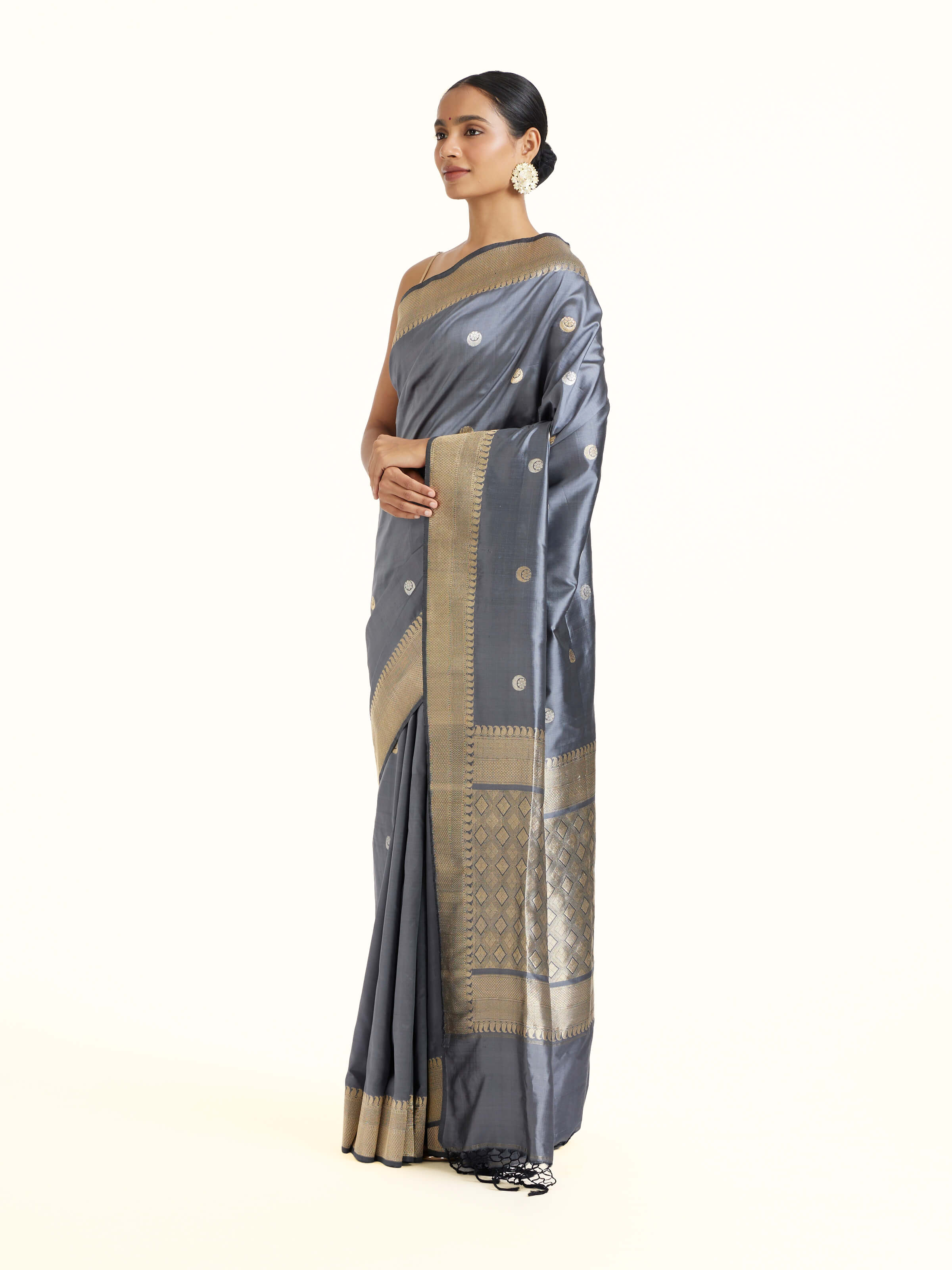 Grey Mulberry Silk Banarasi Saree