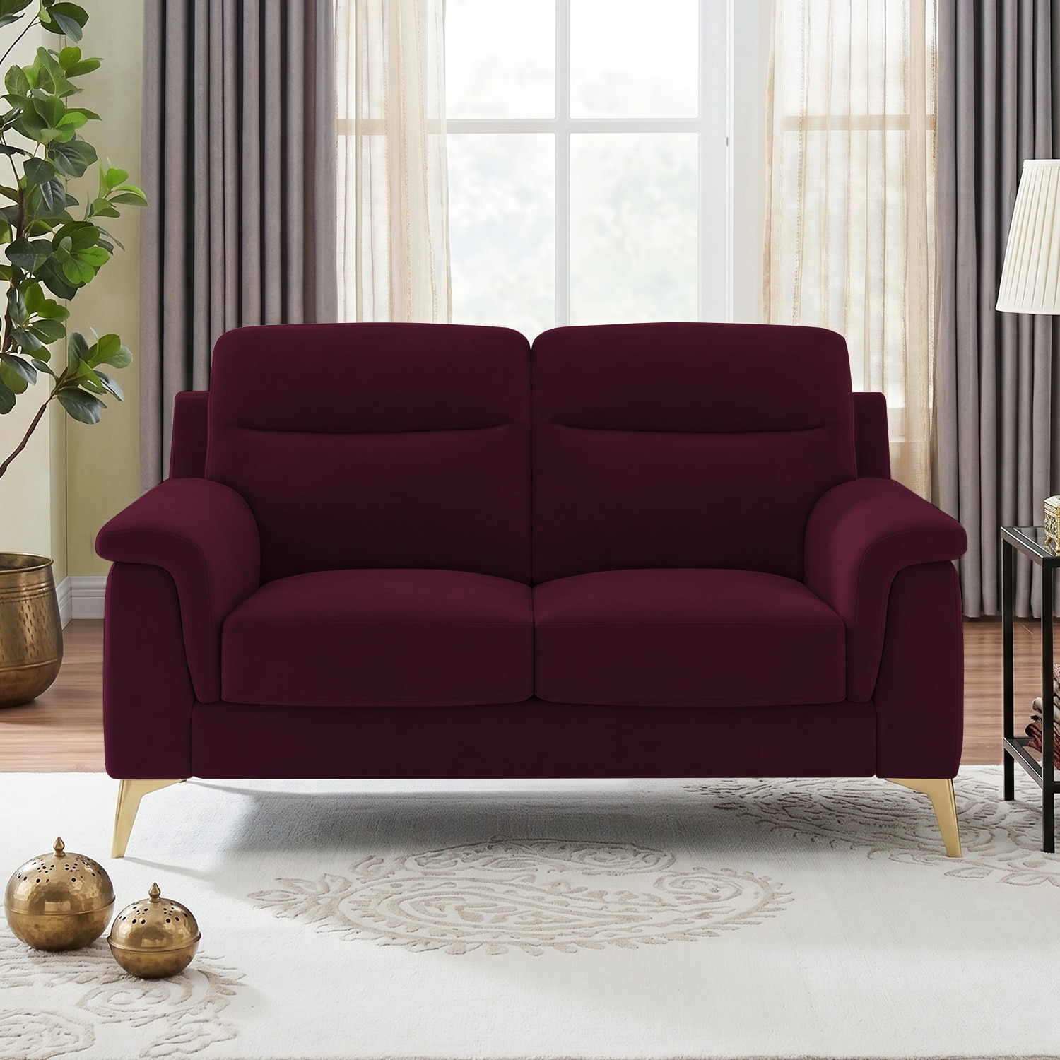 Niwara Velvet 2 Seater sofa in  Red wine color - Home Lifestylez