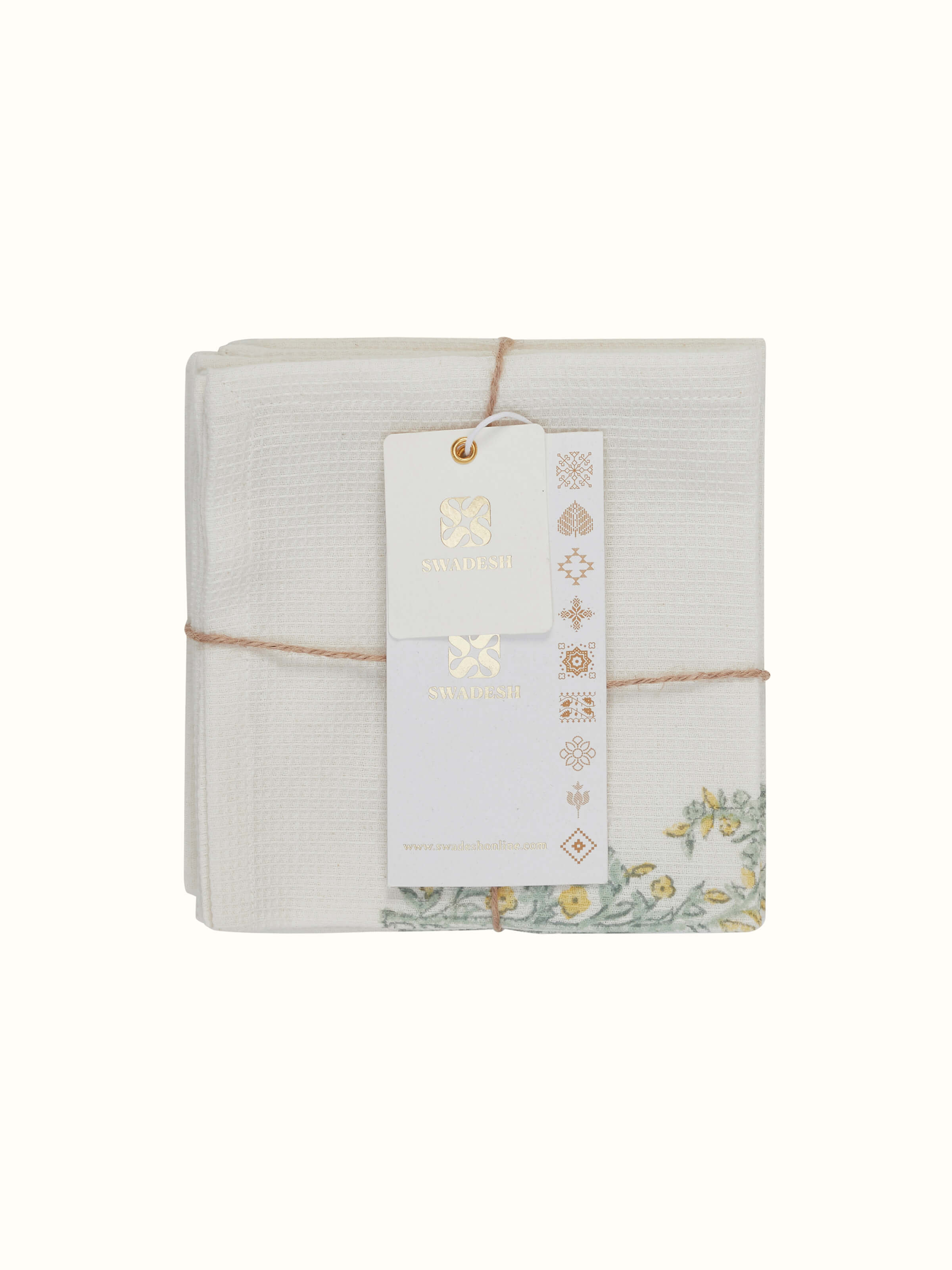 Angle view of Ambi Buta Yellow Floral Cotton Sanganeri Block Printed Face Towels showcasing the vibrant color and pattern.