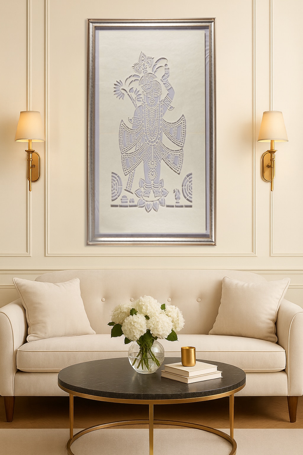 Sanjhi paper stencil Kamal Katsa Shringar Shreenathji wall art in traditional Indian style