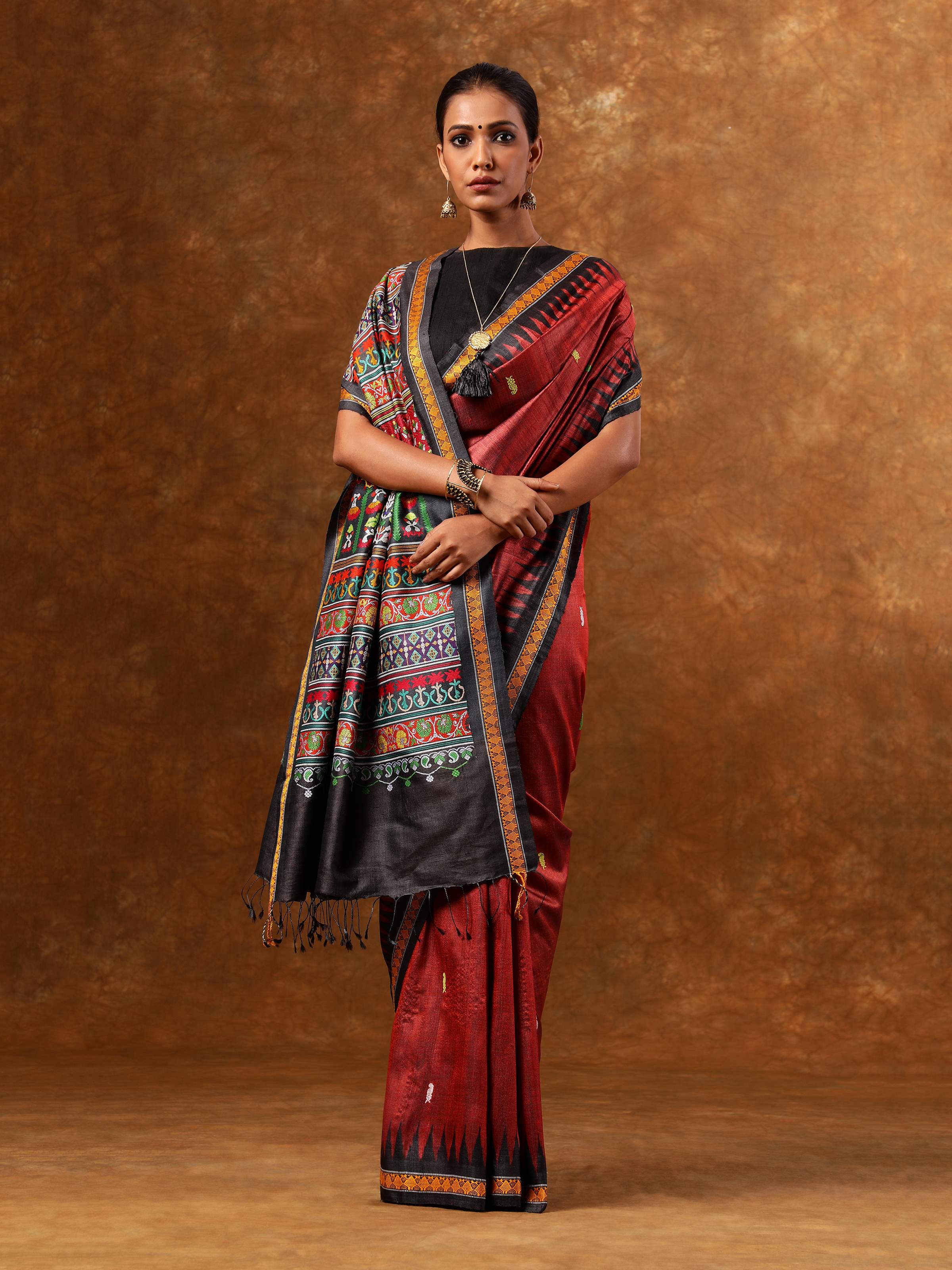 Magenta Tussar Silk Saree