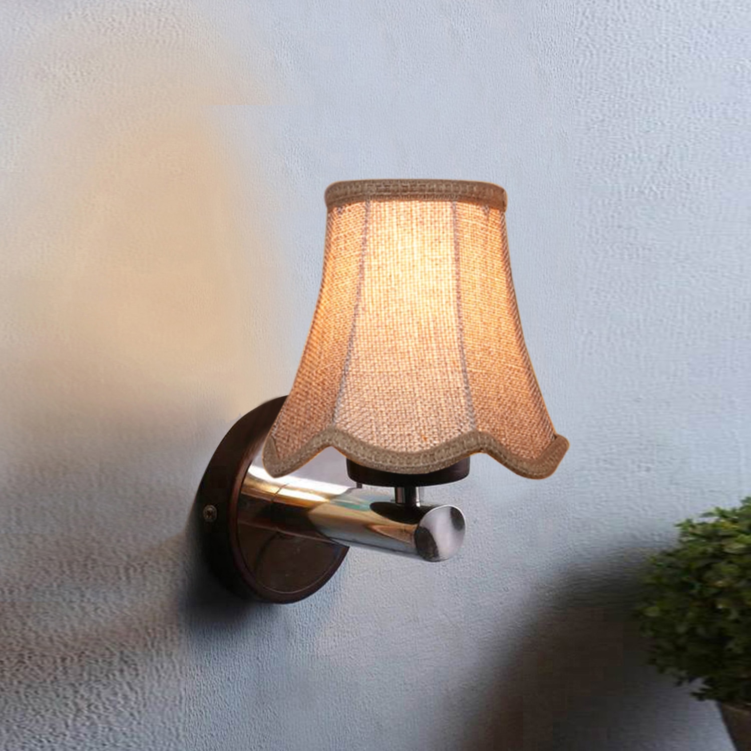 Devansh Metal Wall Mounted Lamp With Beige Jute Shade