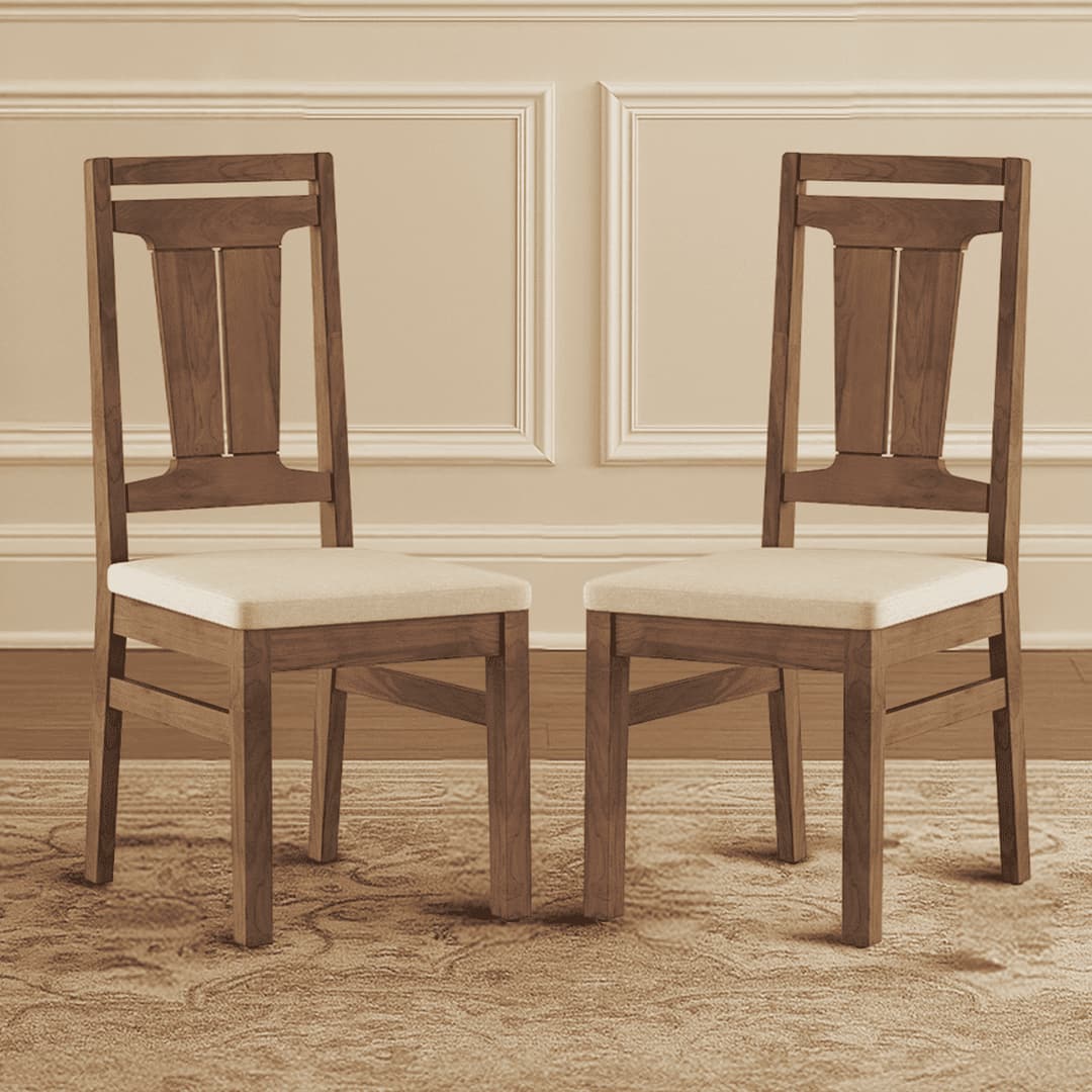 Tessa Solid Wood Dining Chair In Sienna Teak Finish With Wheat Brown Colour Fabric