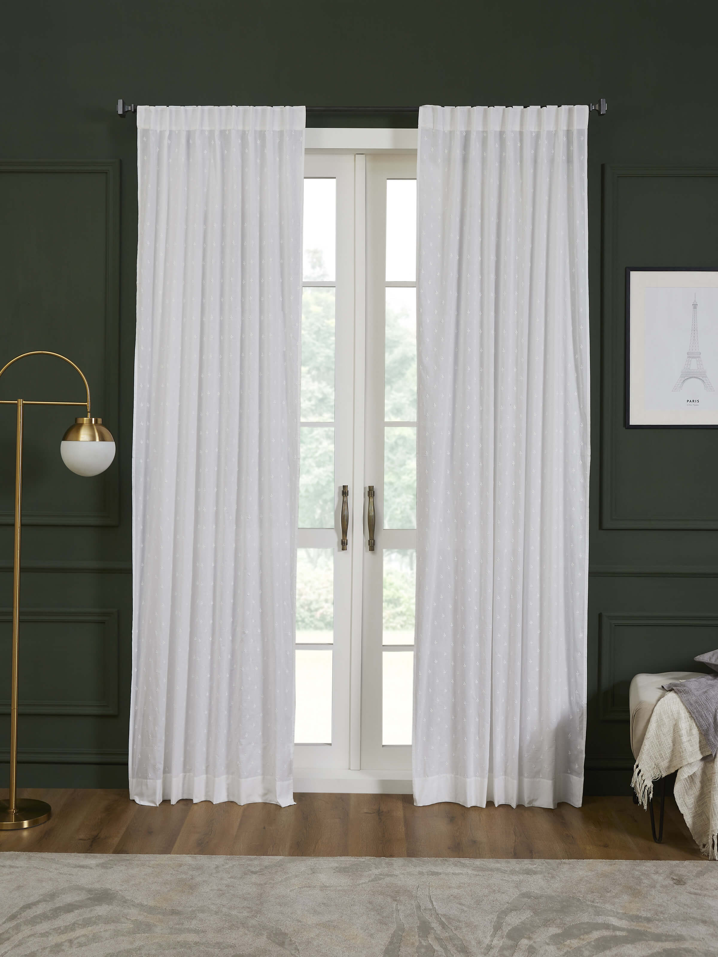 Svetah White Buti Silk Cotton Hand Chikankari Embroidery Curtain (9 Ft)