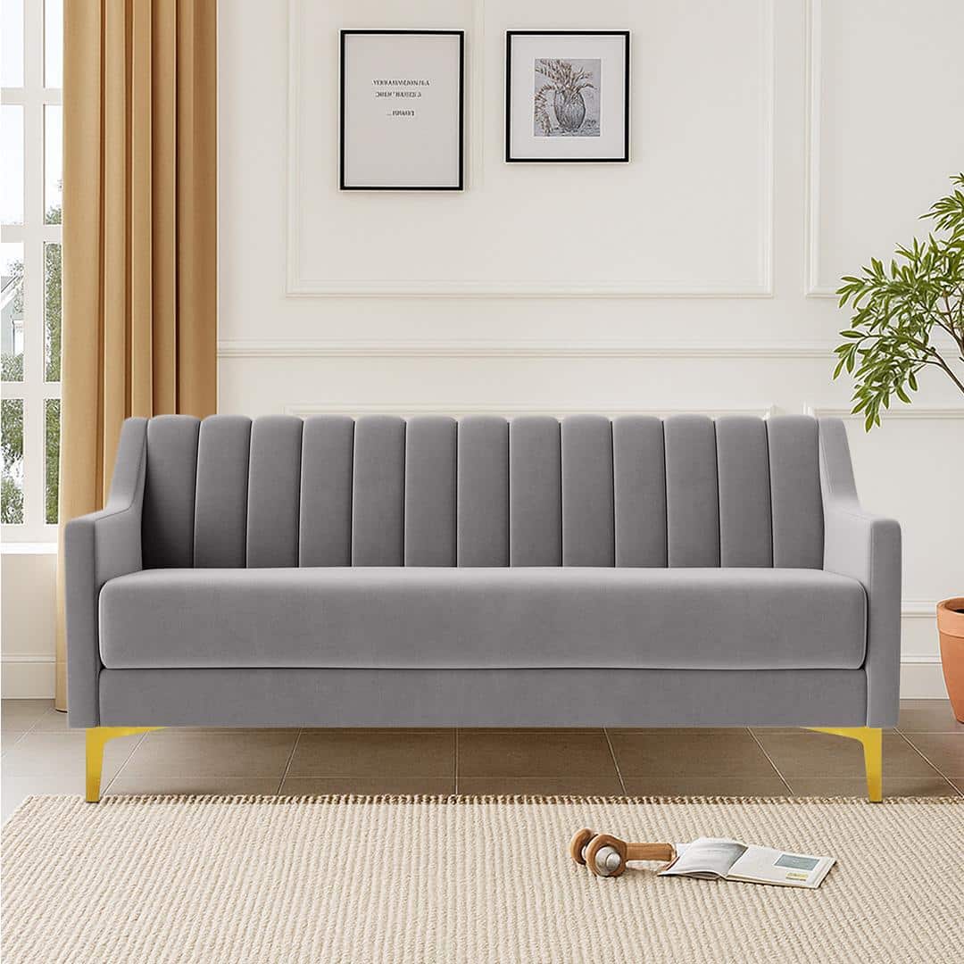 Fame Velvet 3 Seater Sofa in Grey Colour
