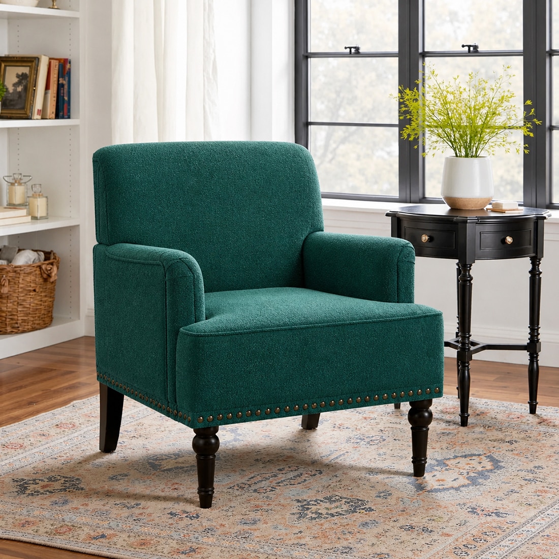 Terren Boucle Fabric Lounge Chair in Green - KURSIWALLAH