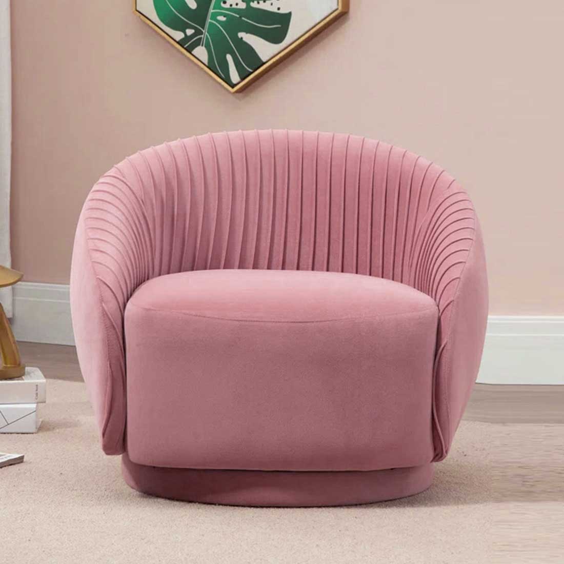 Lorna Swivel Solid Wood Round Chair in Pink Colour