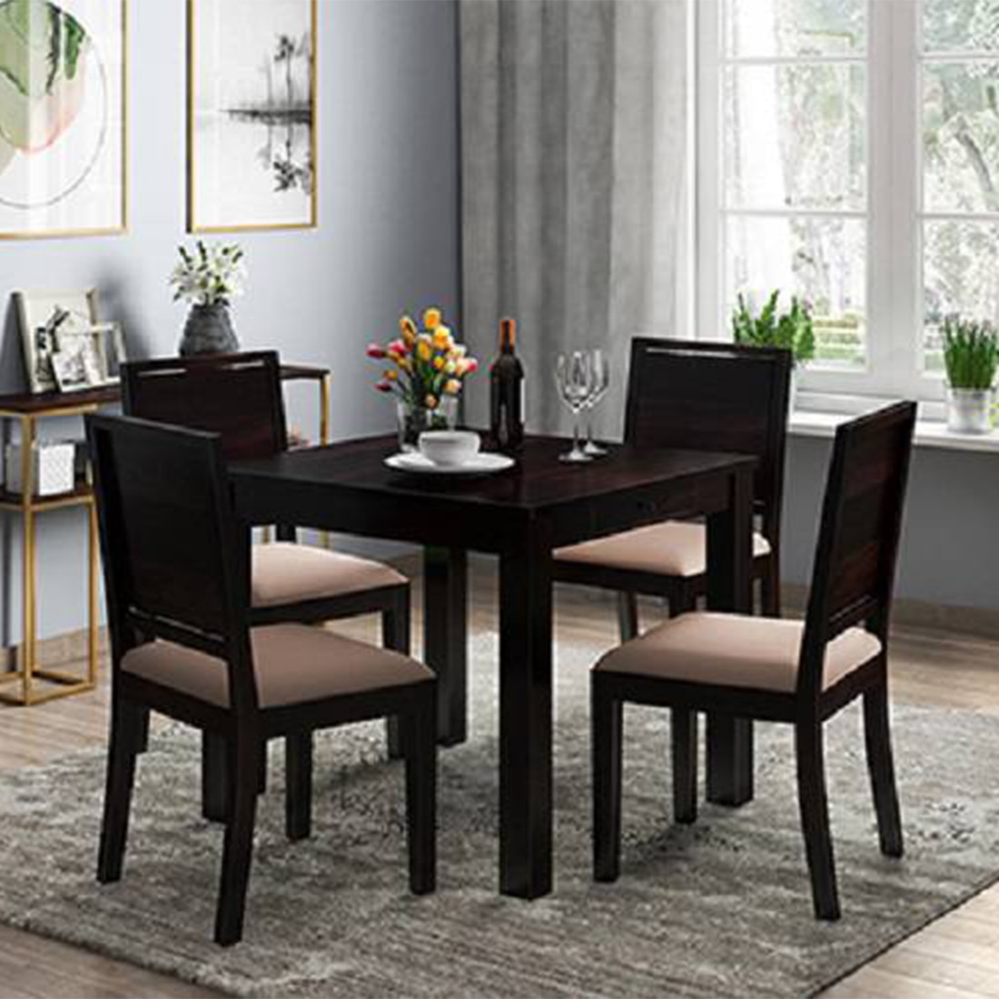 Arabia Solid Wood 4 Seater Storage Dining Table In Mahogany Finish - Urban Ladder