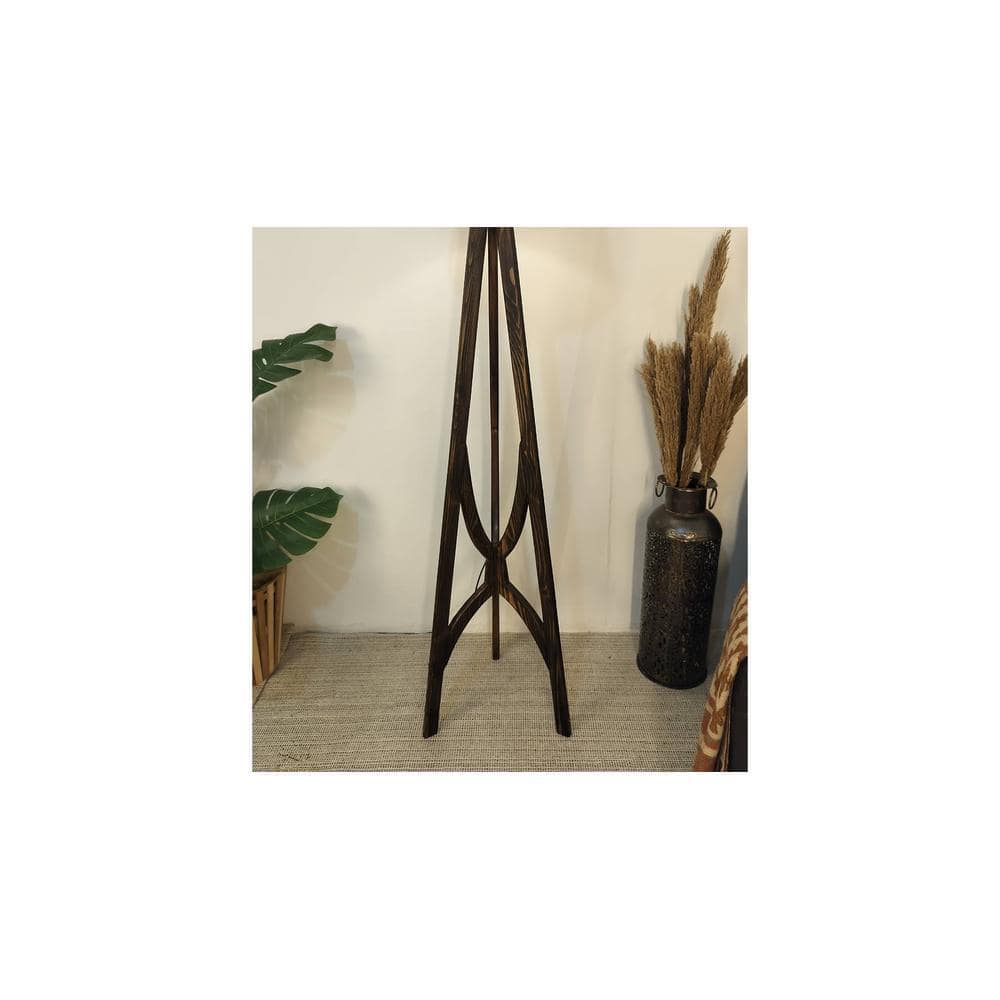 Julius Wooden Floor Lamp with Brown Base and Jute Fabric Lampshade