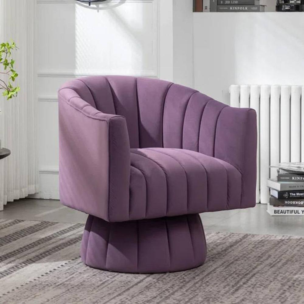 Morrow Swivel Solid Wood Round Chair in Purple Colour