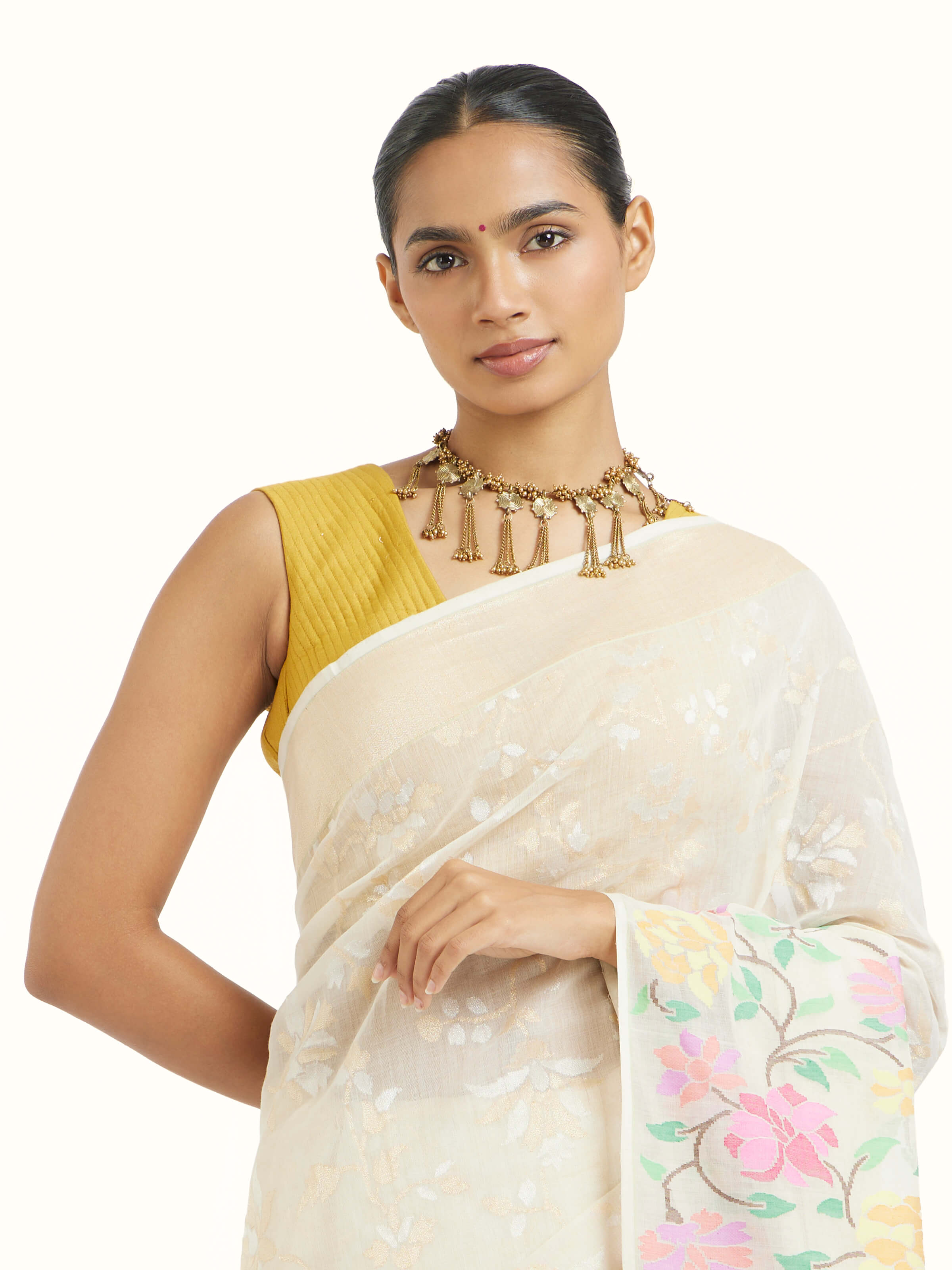 Cotton Awadh Jamdani Banarasi Saree