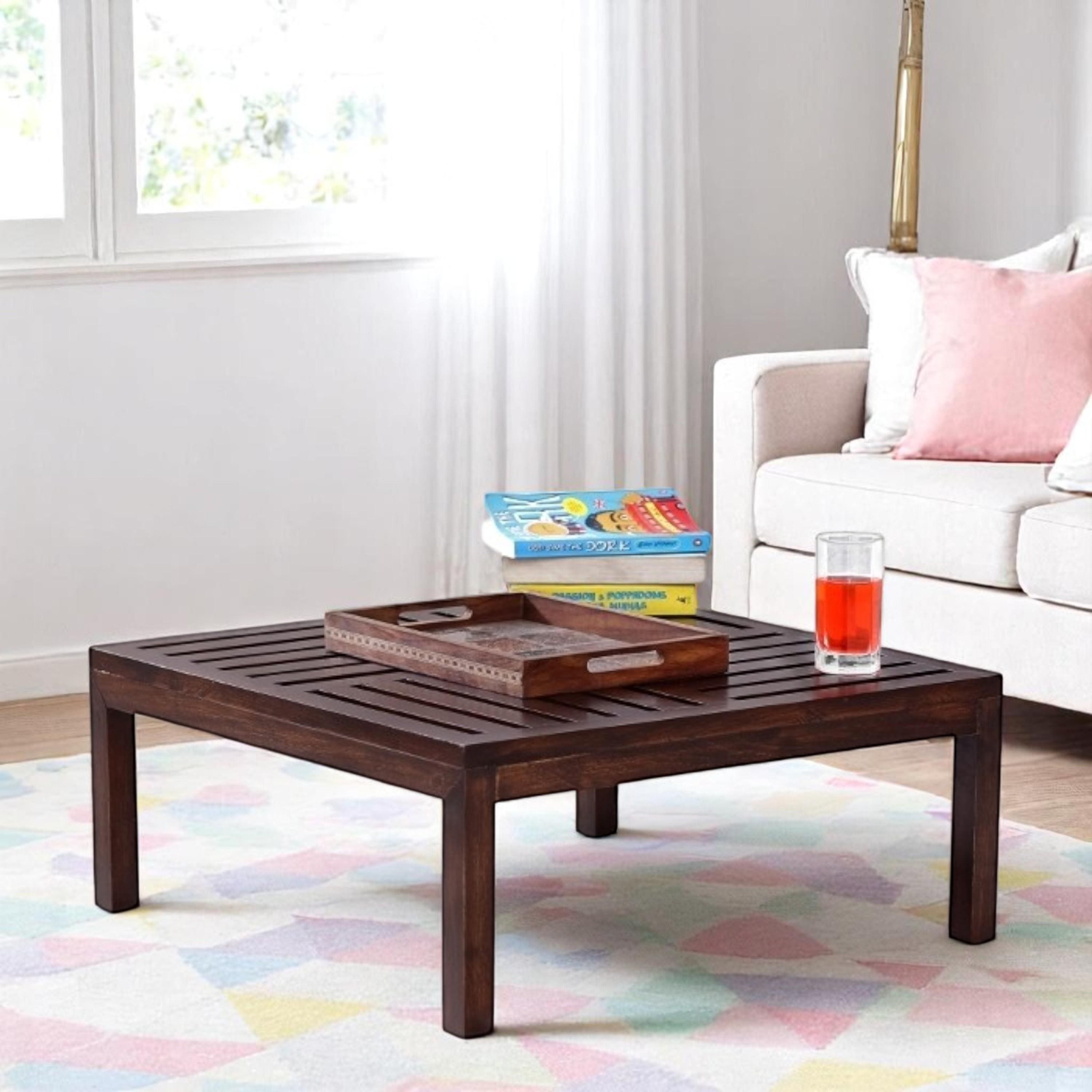 Sydney Sheesham Wood Contemporary Square Coffee Table In Dark Walnut Finish
