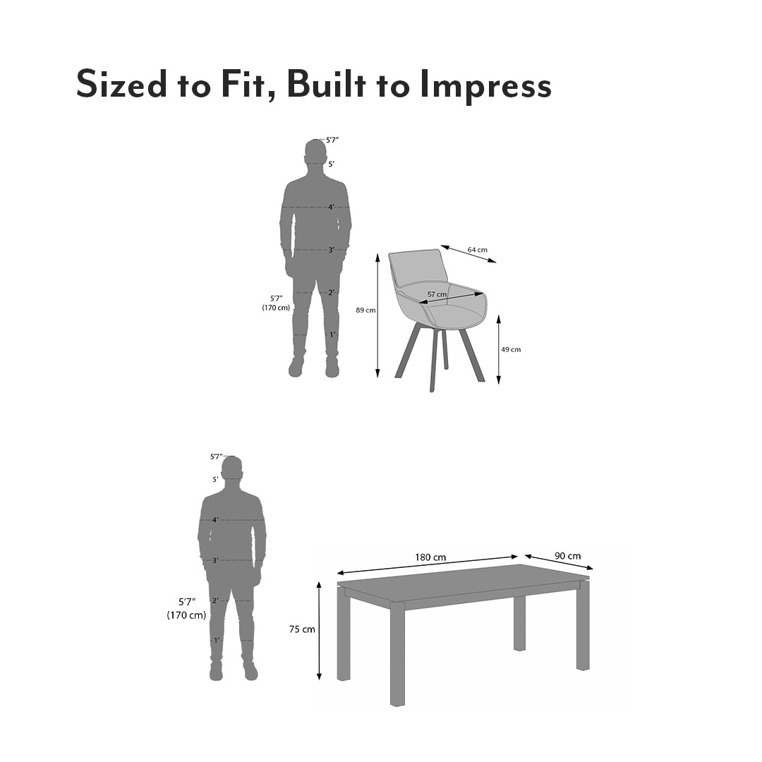 Atlas Solid Wood 6 Seater Compact Dining Table With Bren Swivel Dining Chairs