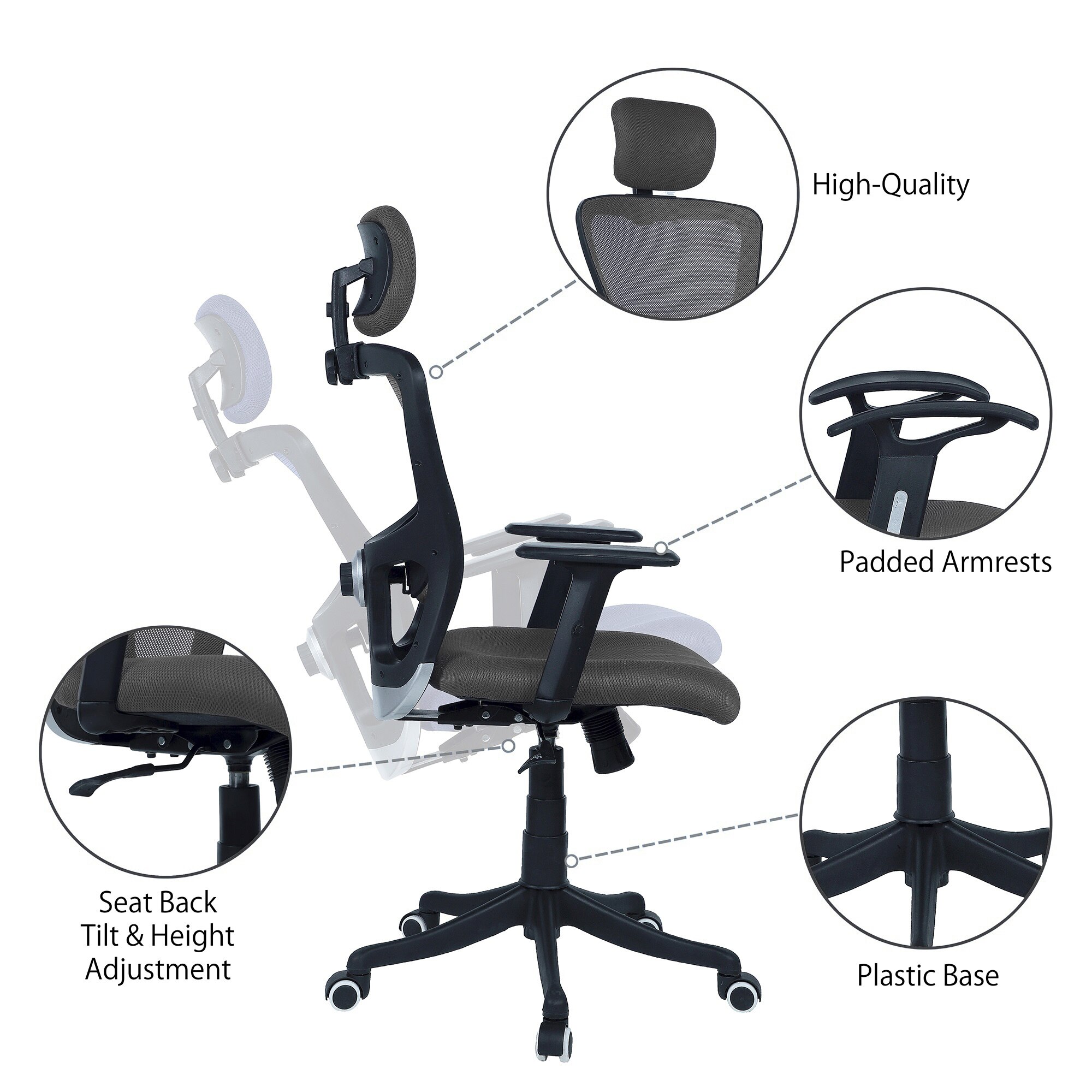 Dreaceo High Back Ergonomic Chair in Grey Colour