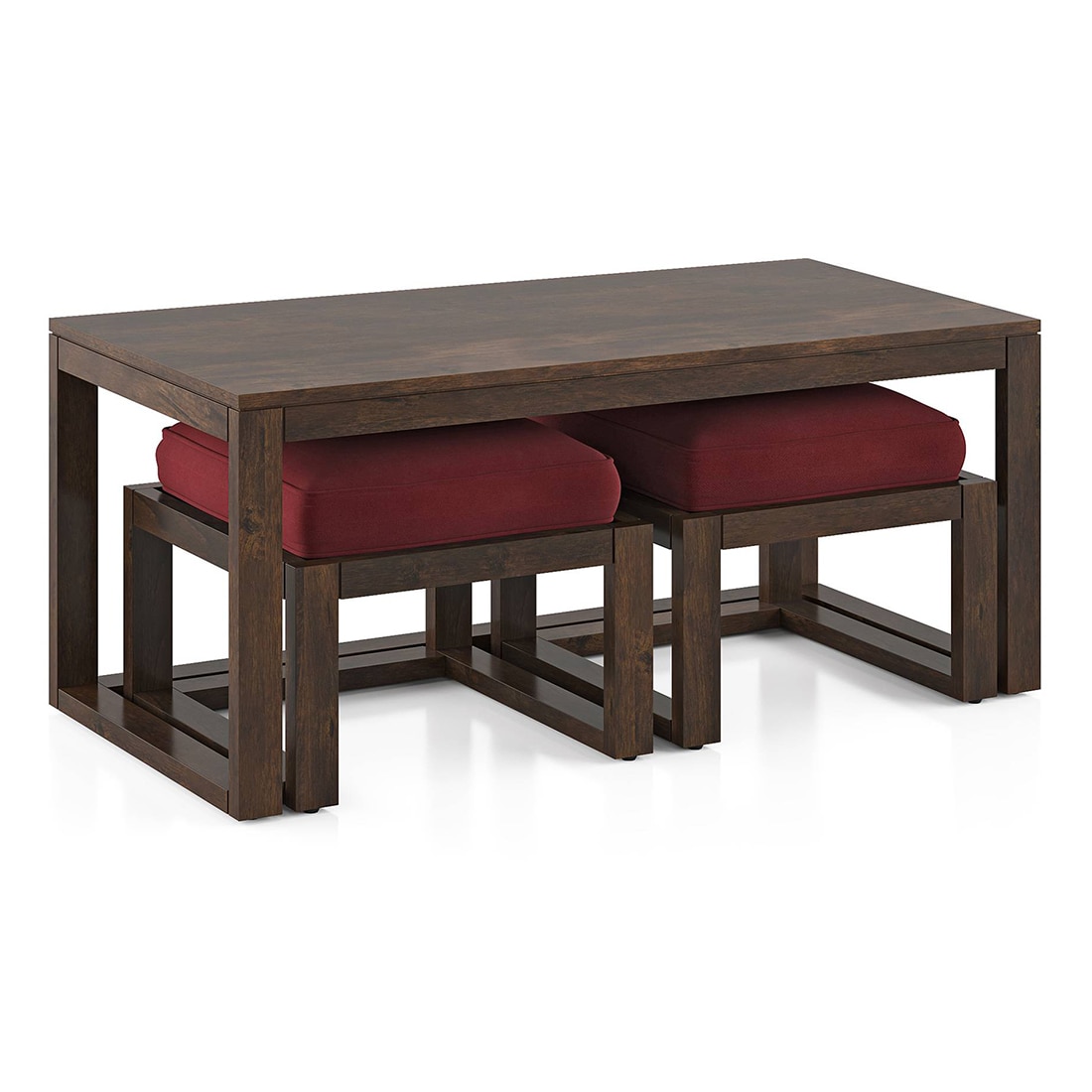 Avril Rectangular Solid Wood Coffee Table In Mango Walnut Finish and in Rococo Red Colour