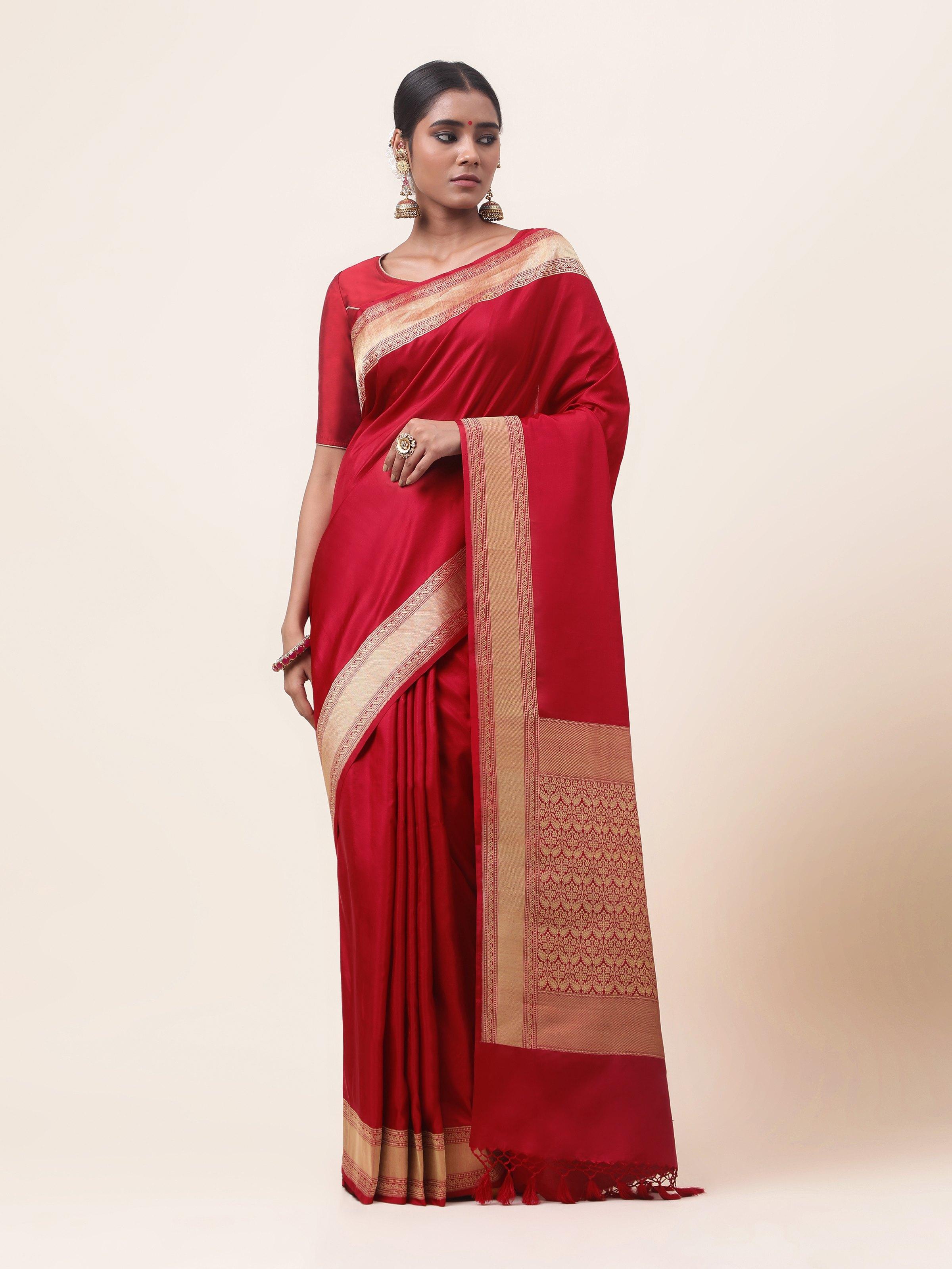 Maroon Mulberry Katan Silk Banarasi Saree
