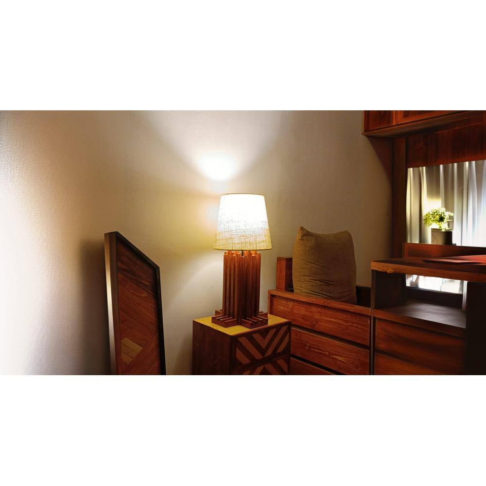Palisade Brown Wooden Table Lamp with White Fabric Lampshade
