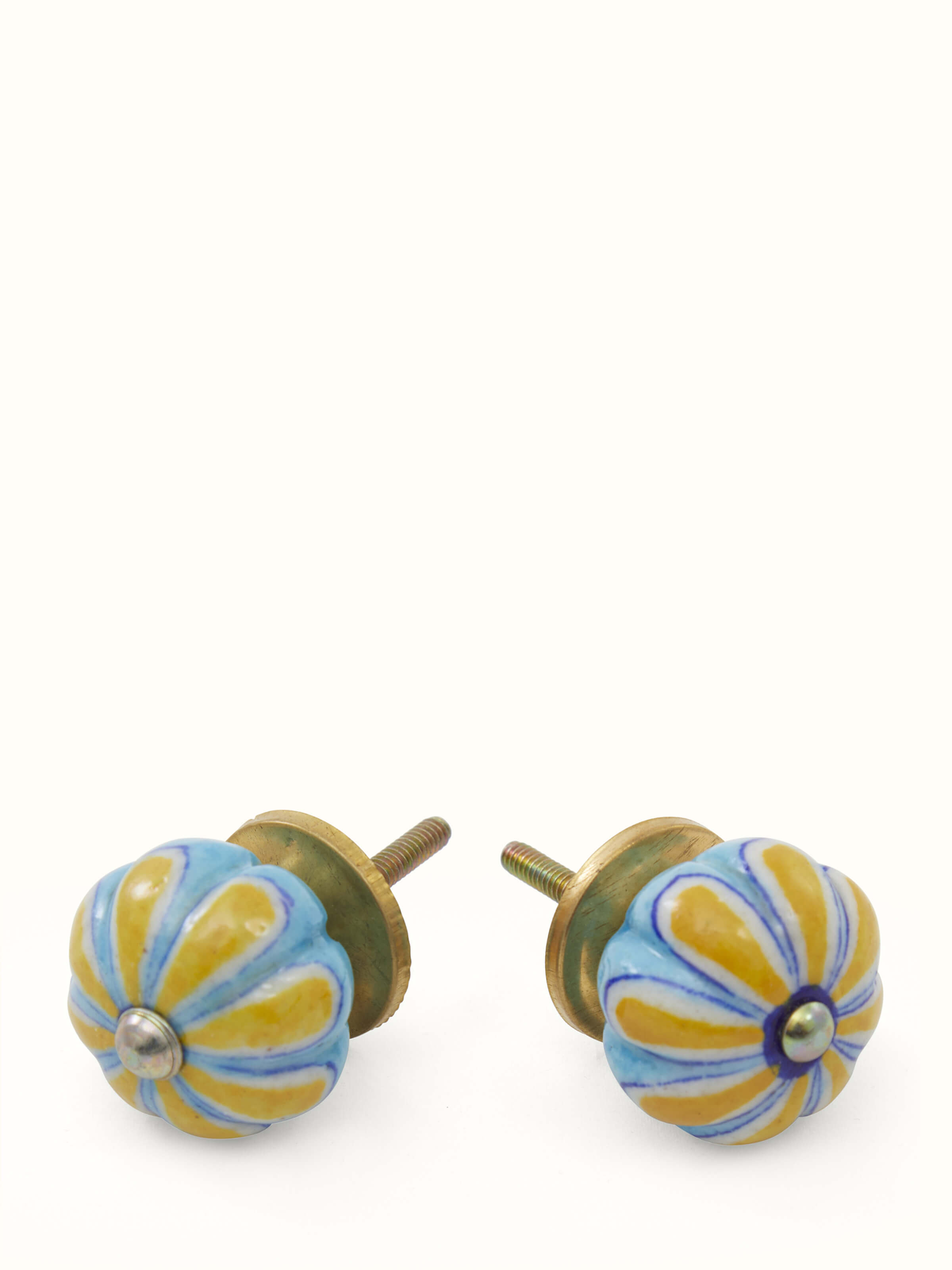 Top view of Blue Pottery Round Rib Door Knob Set