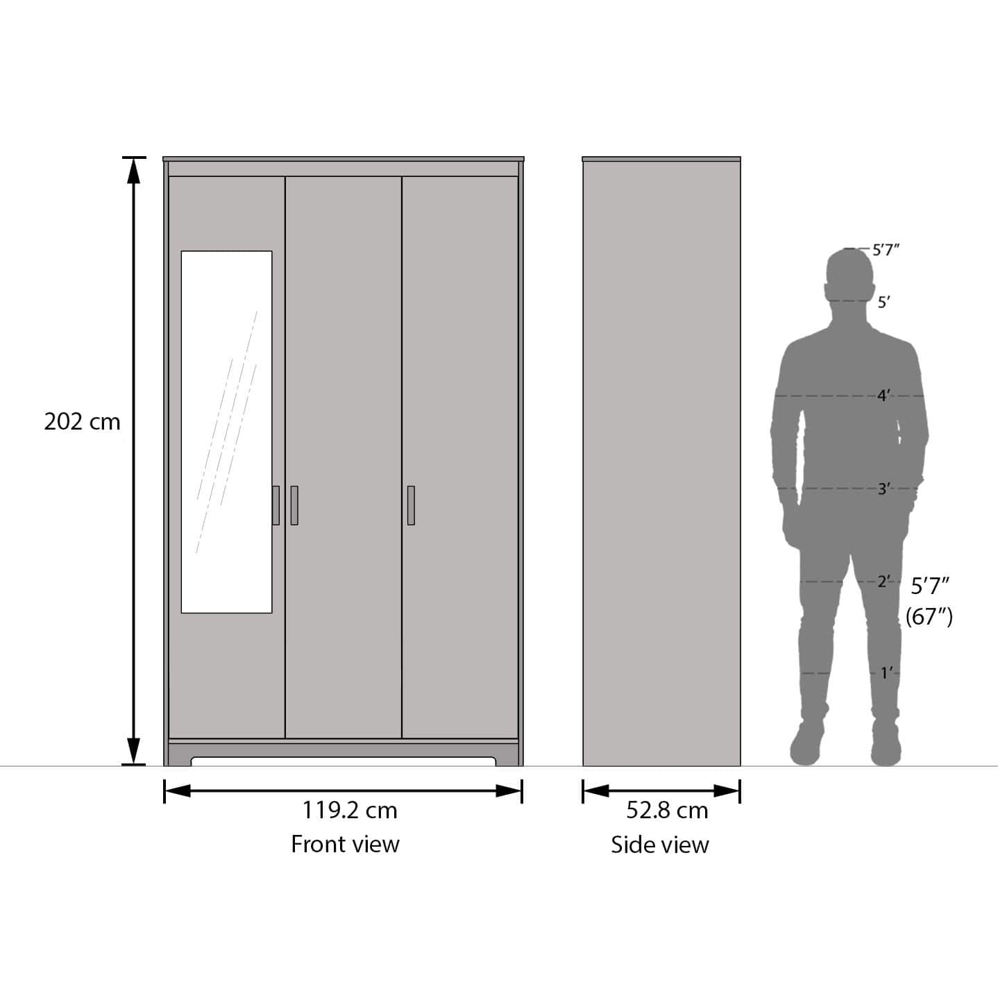 Miller 3 Door Wardrobe With Mirror and Lock in Two Tone Finish