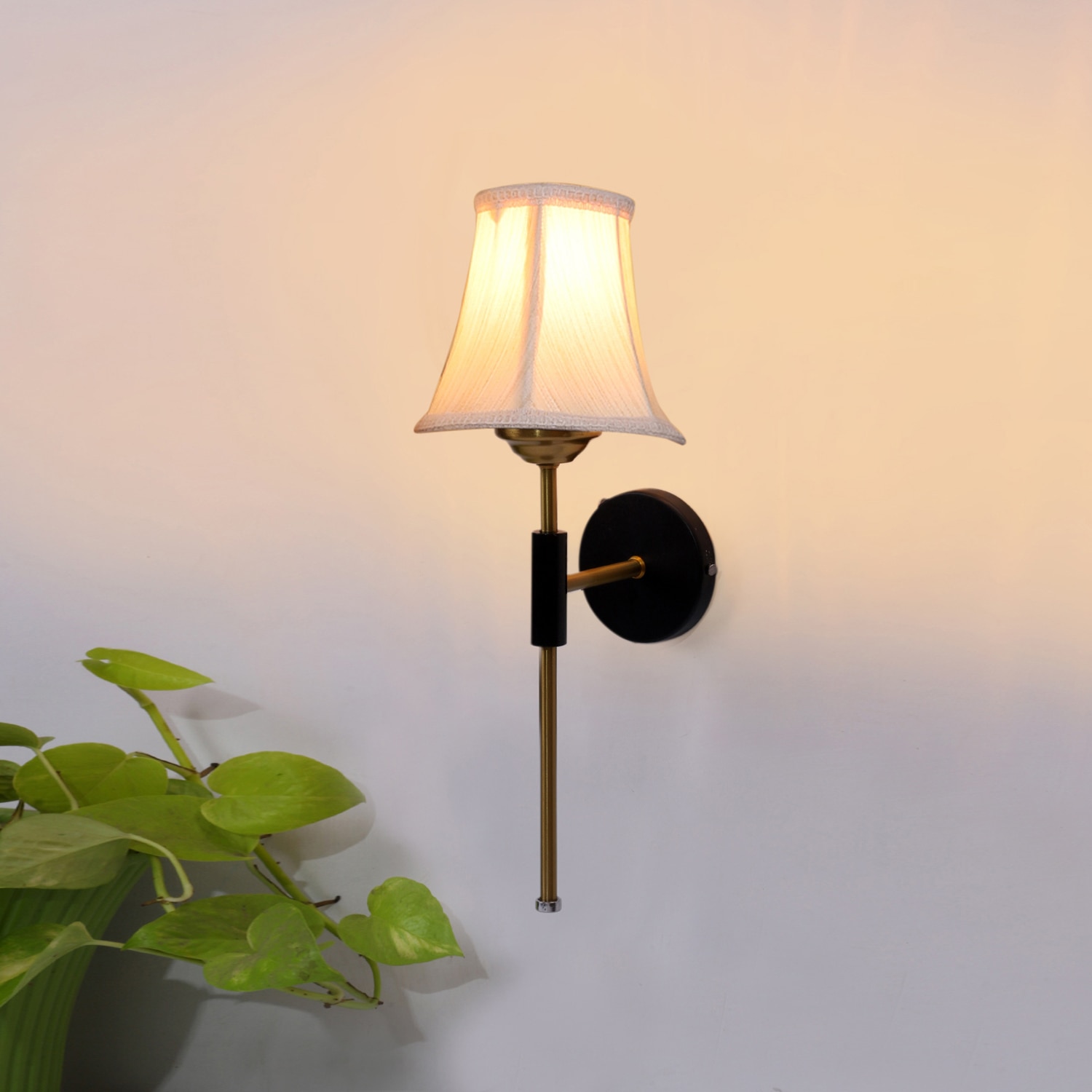 Devansh Metal Wall Mounted Lamp With Off-White Cotton Shade
